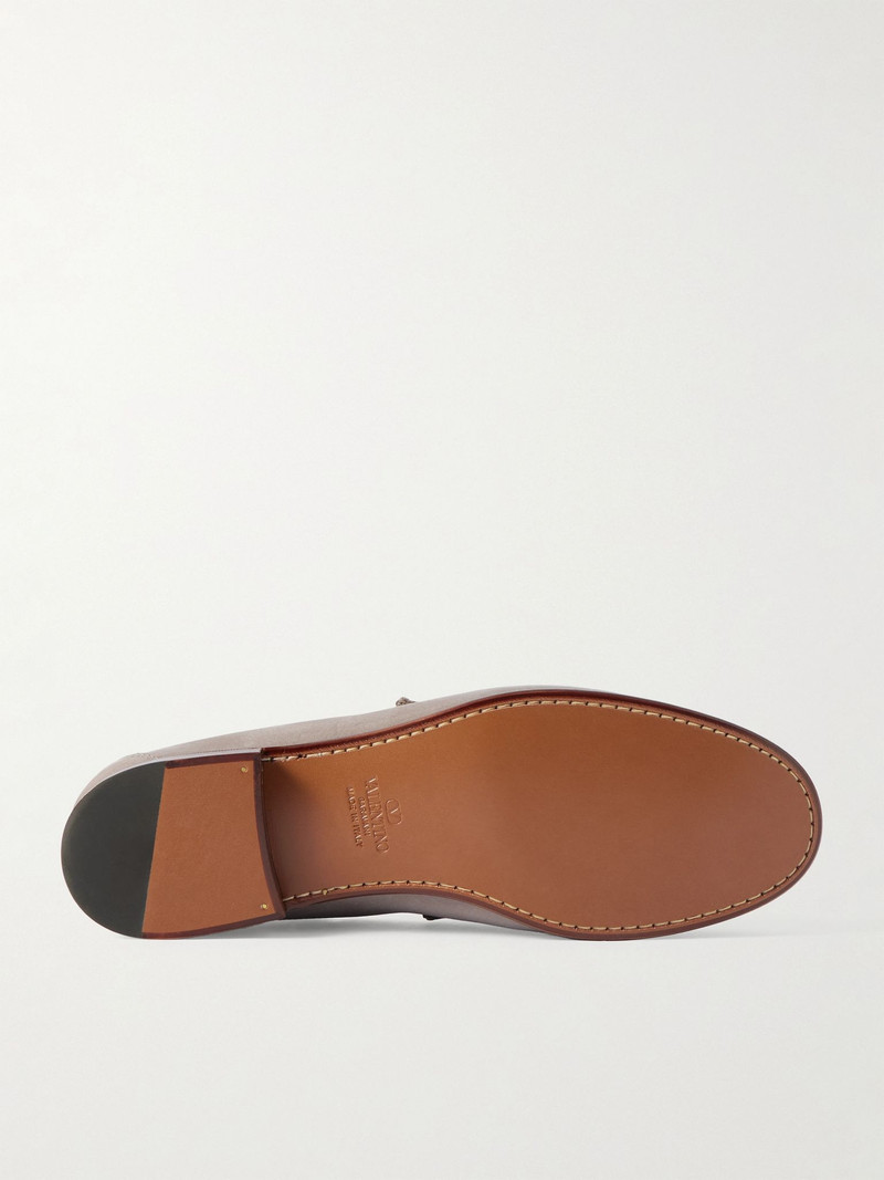 Valentino V-Logo Embellished Full-Grain Nubuck Loafers Gray outlook