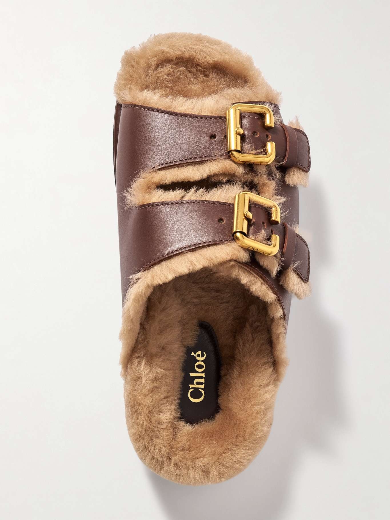 Shearling-trimmed leather sandals - 5