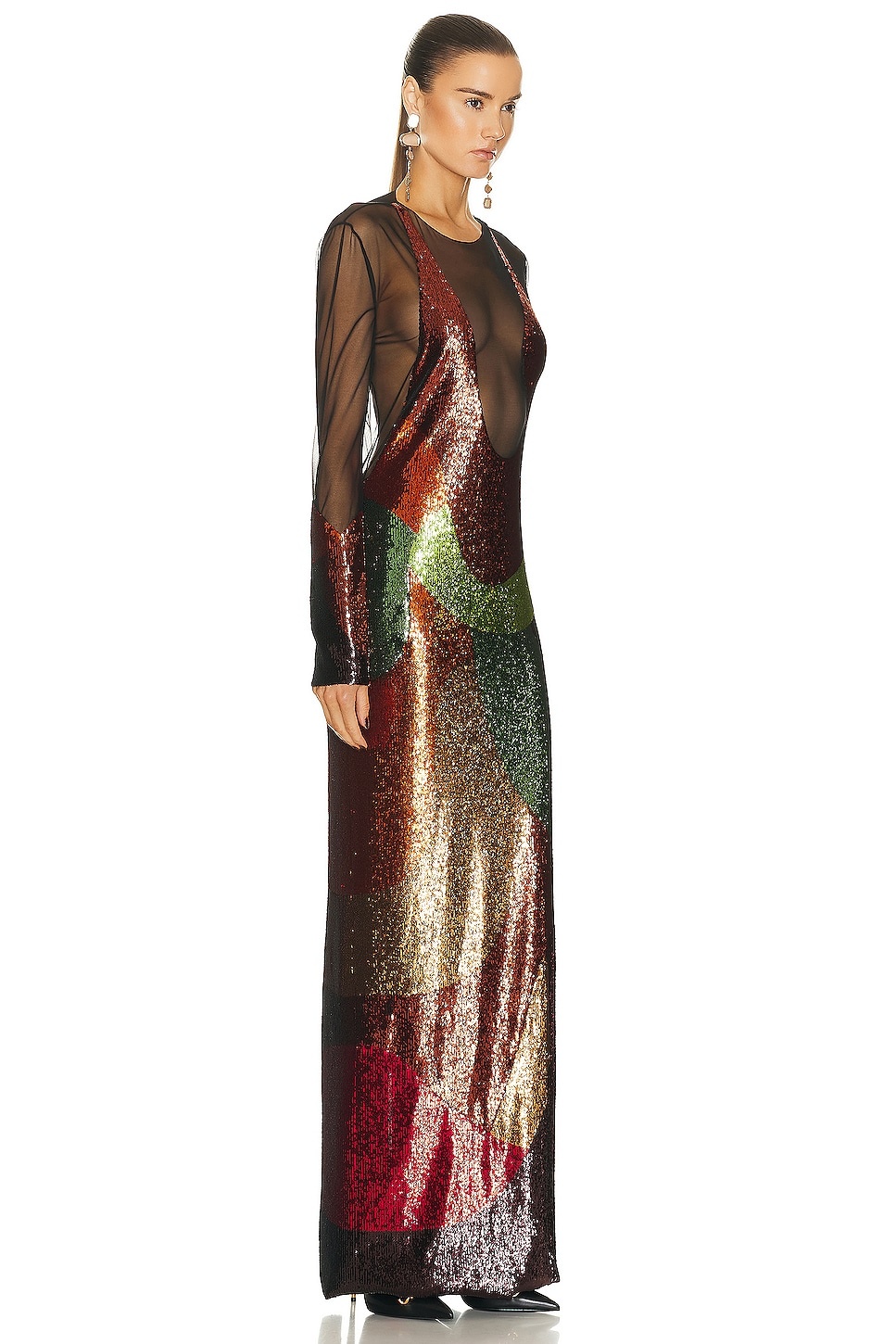 Sequins Anatomical Long Sleeve Evening Dress - 2