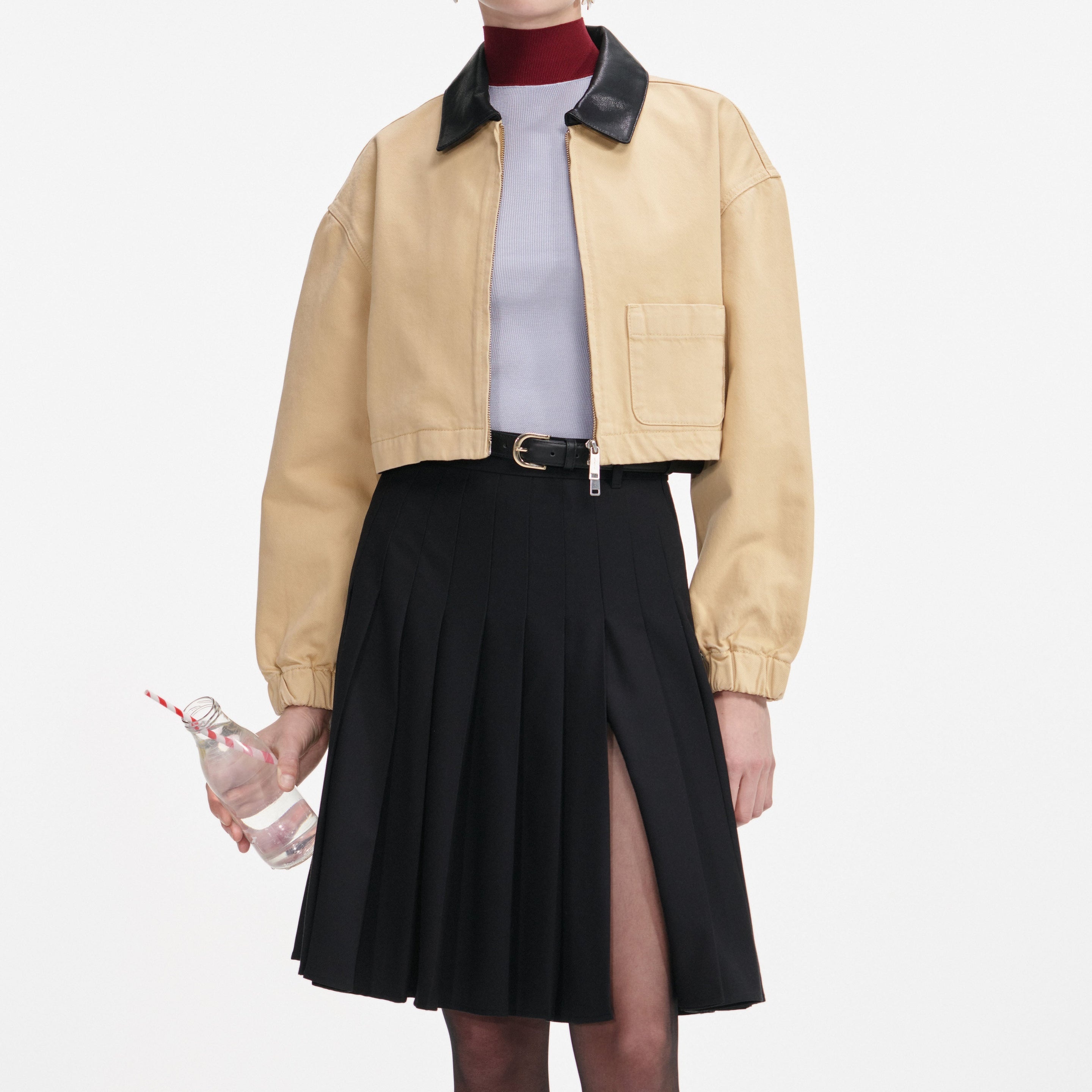 Beige Denim Cropped Jacket - 4