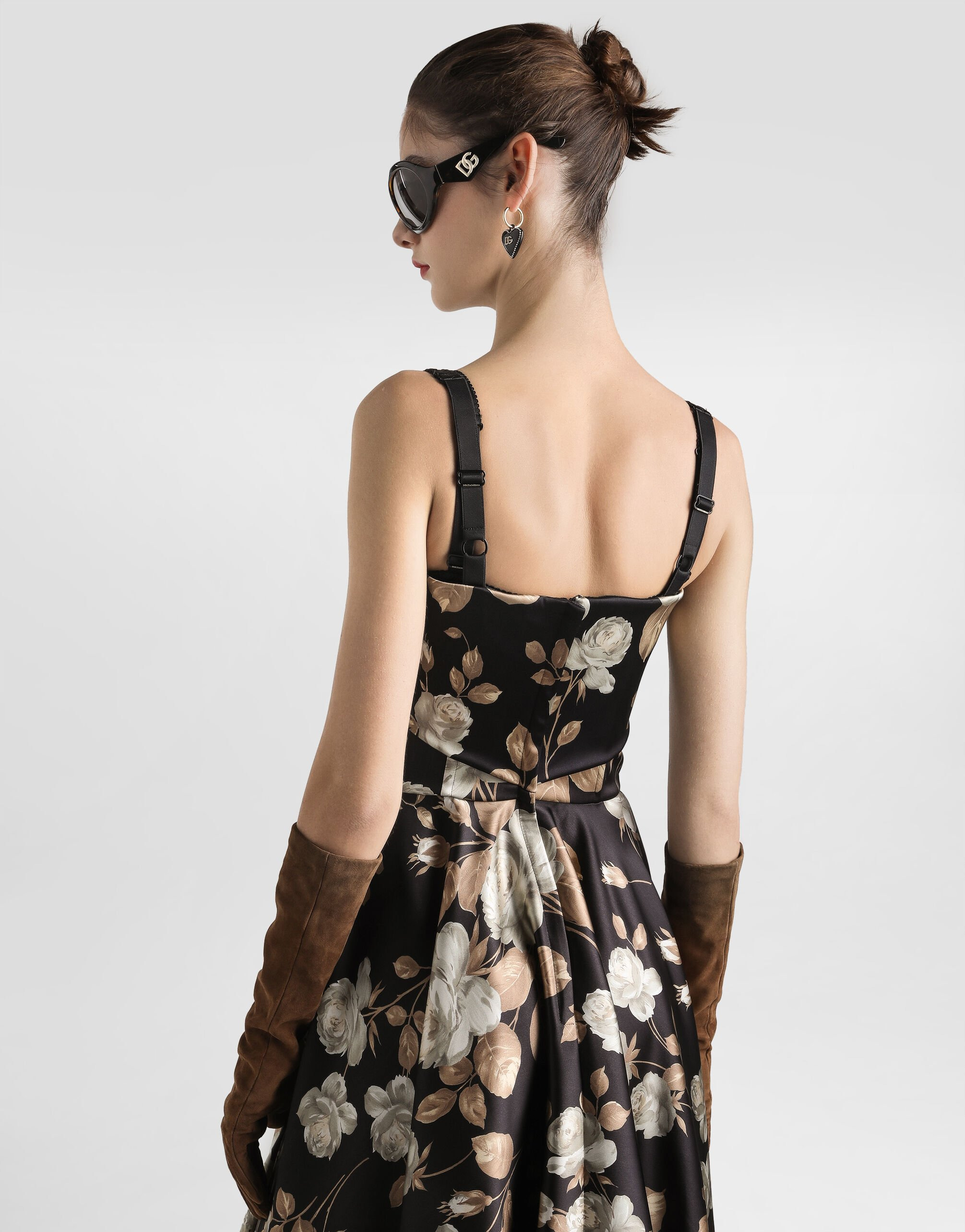 Vintage rose-print satin dress - 4