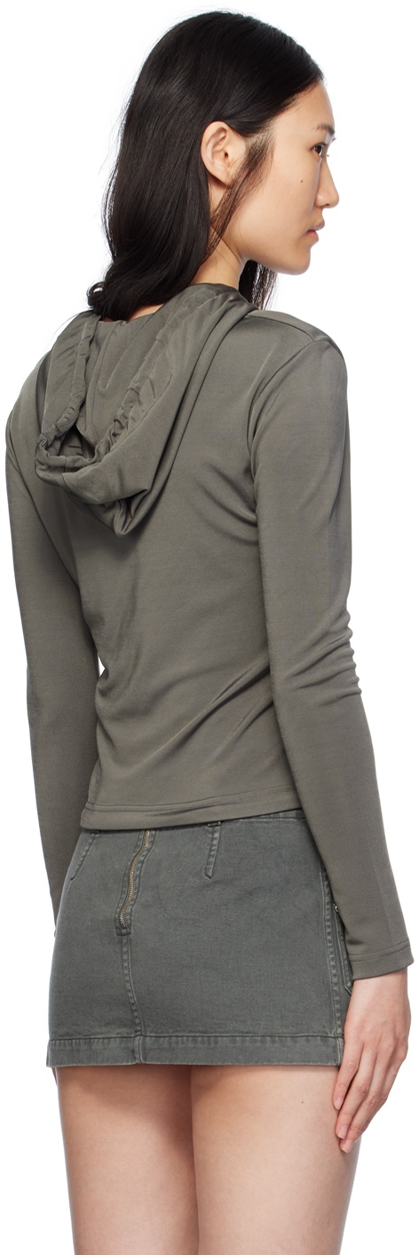 Gray Lustrous Shrunken Hoodie - 3