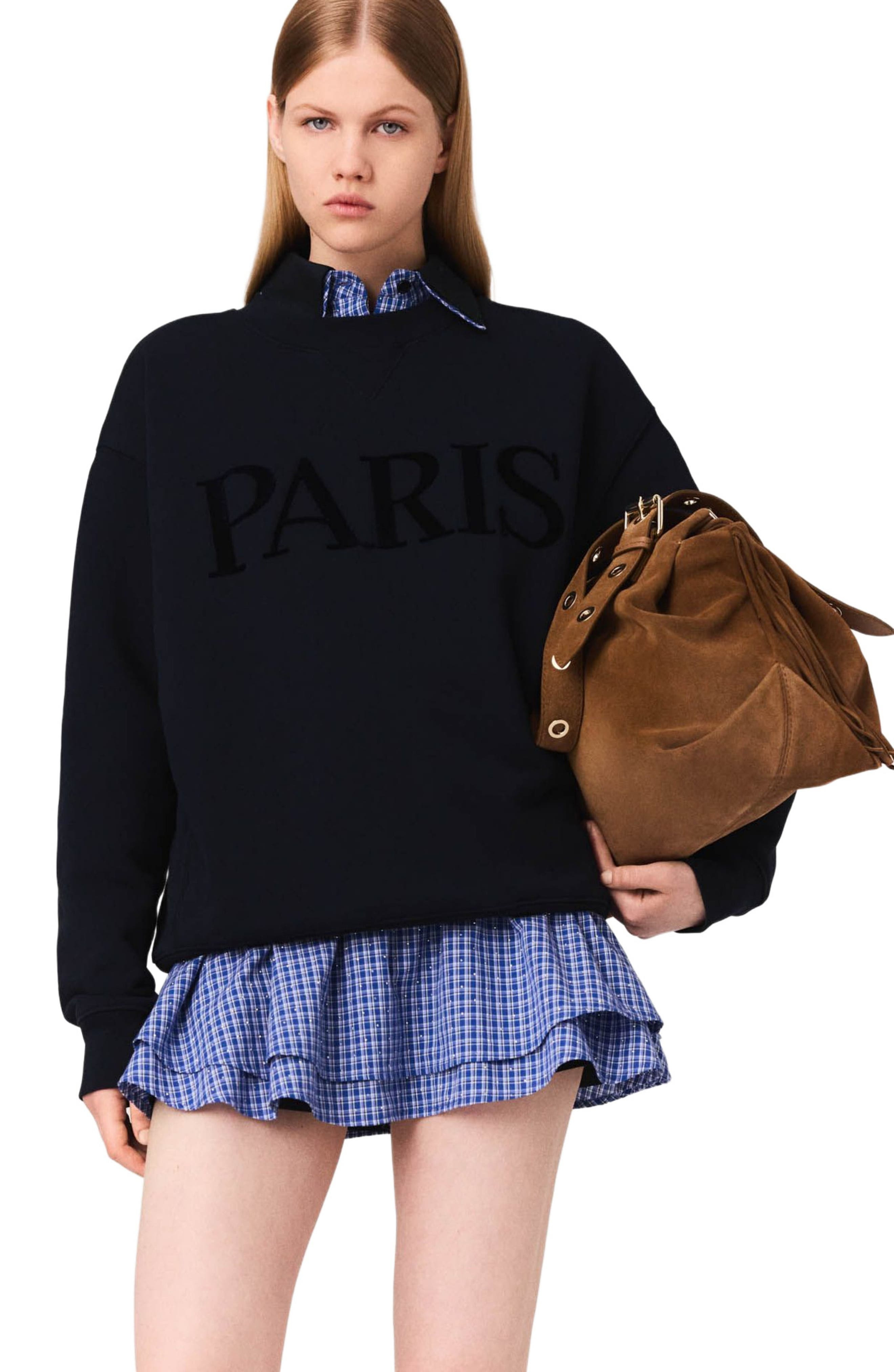 maje Paris embossed logo sweatshirt in Navy at Nordstrom - 4