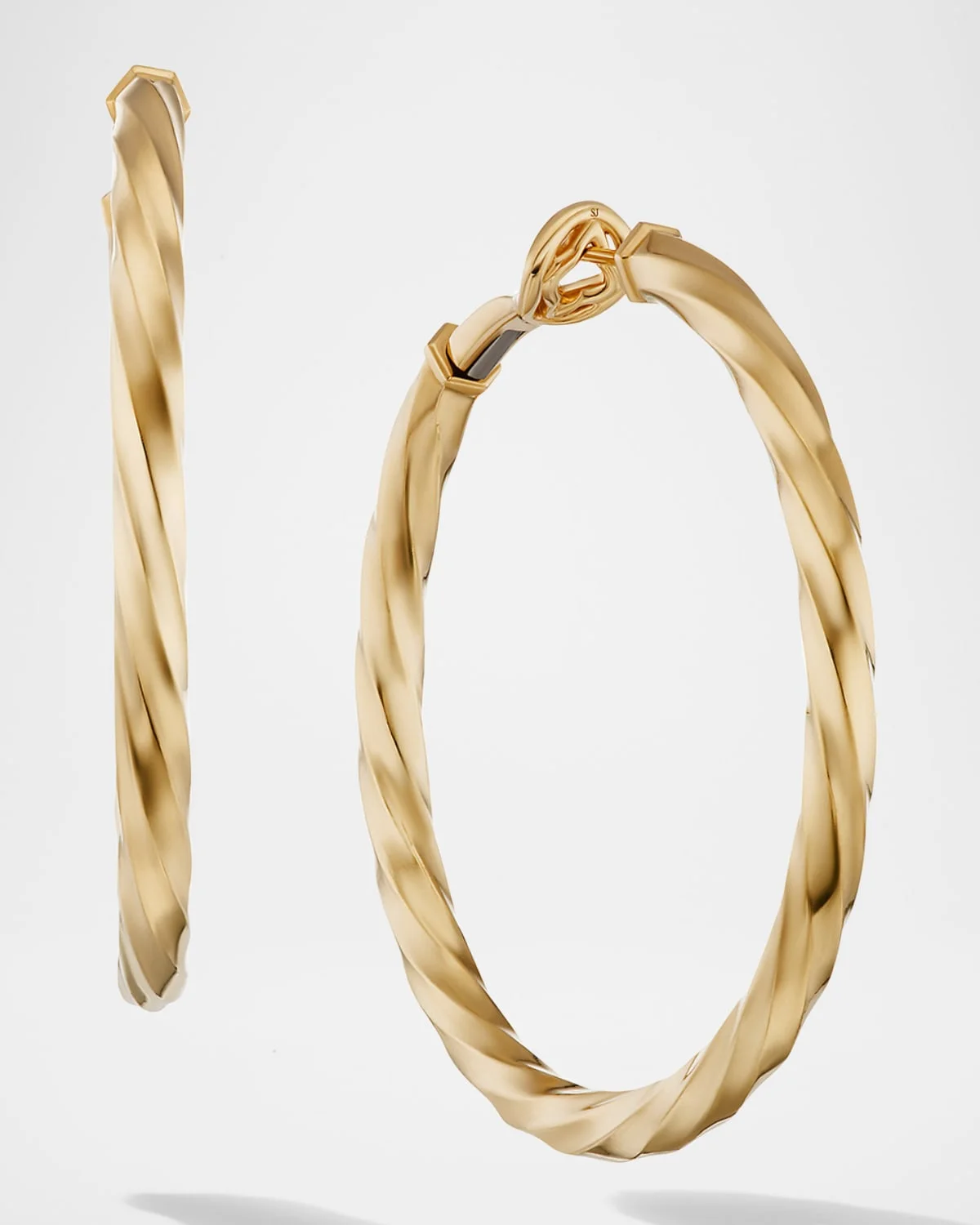Cable Edge Hoop Earrings in 18K Gold, 2"L - 1