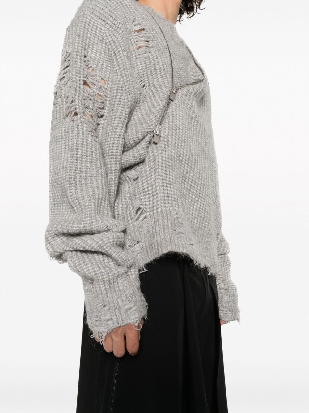 decorative zip-detail distressed jumper - 5