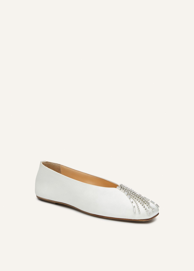 MAGDA BUTRYM Crystal-embellished satin flats in white outlook