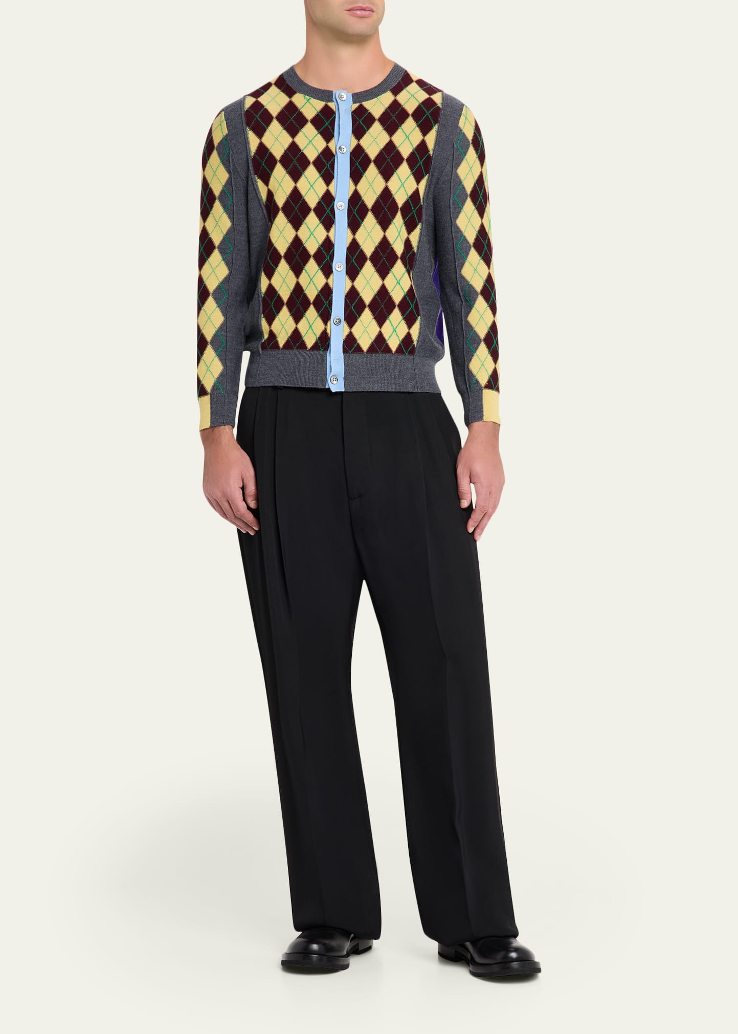 Men's Wool Argyle Color-Block Cardigan - 2