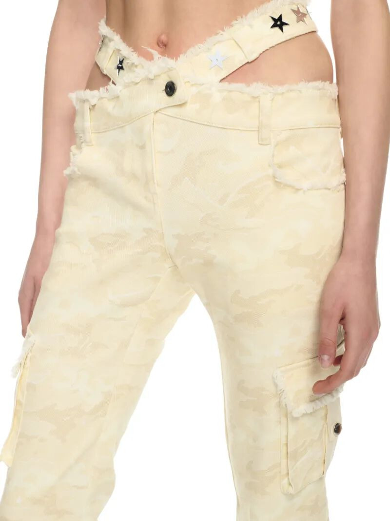 Cream Camo Cross-over Belt Pants - 7