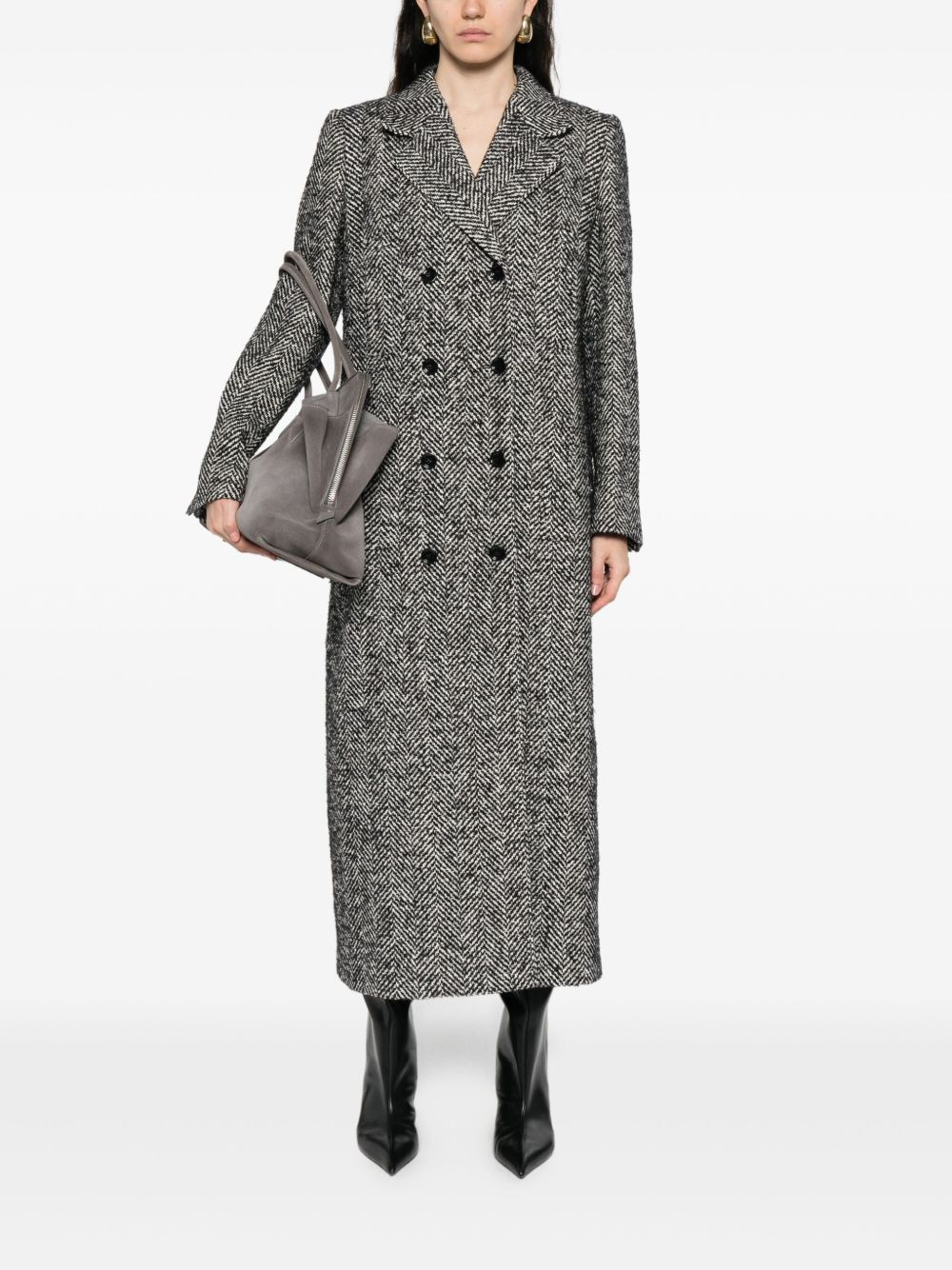 herringbone double-breasted coat - 2