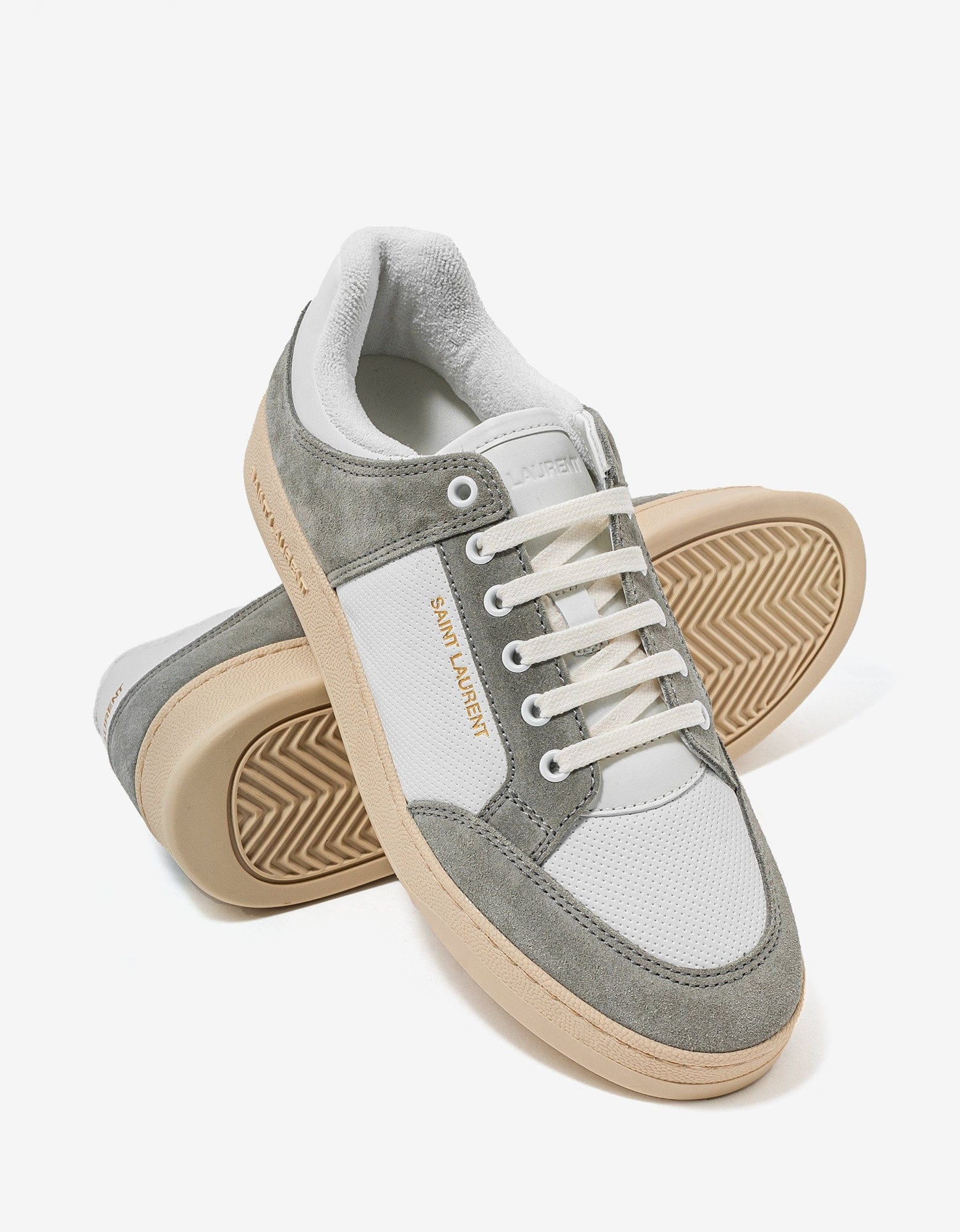 White & Grey SL/61 Leather Trainers - 8