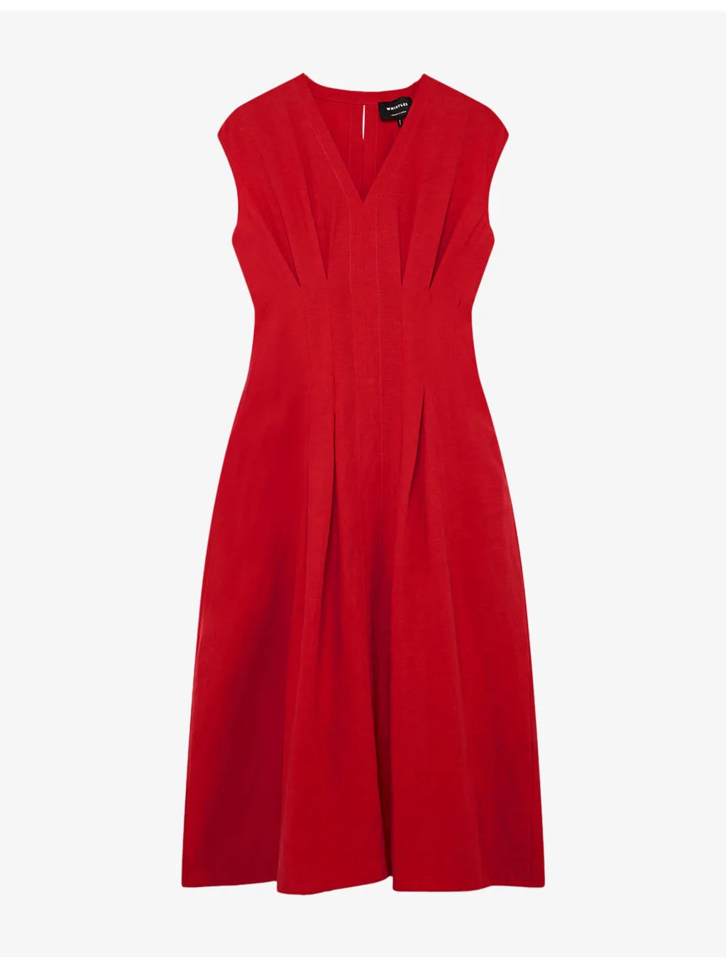 V-Neck Linen-Blend Midi Dress - 1