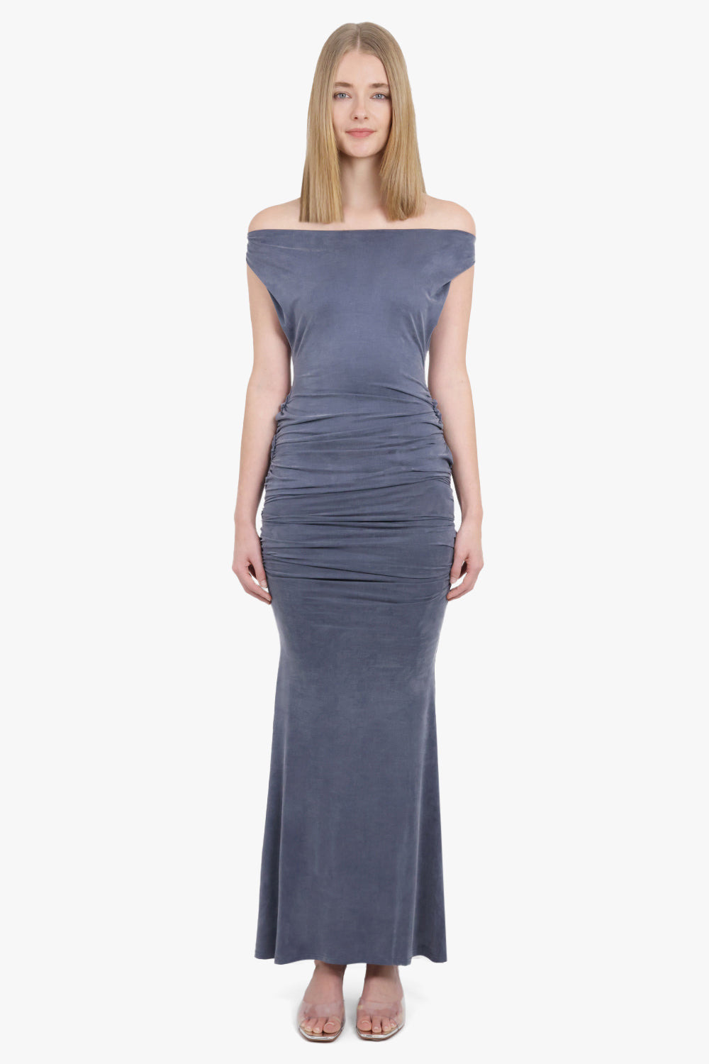 LIZ RUCHED S/LESS ASYMMETRIC MIDI DRESS | WASHED NAVY - 2
