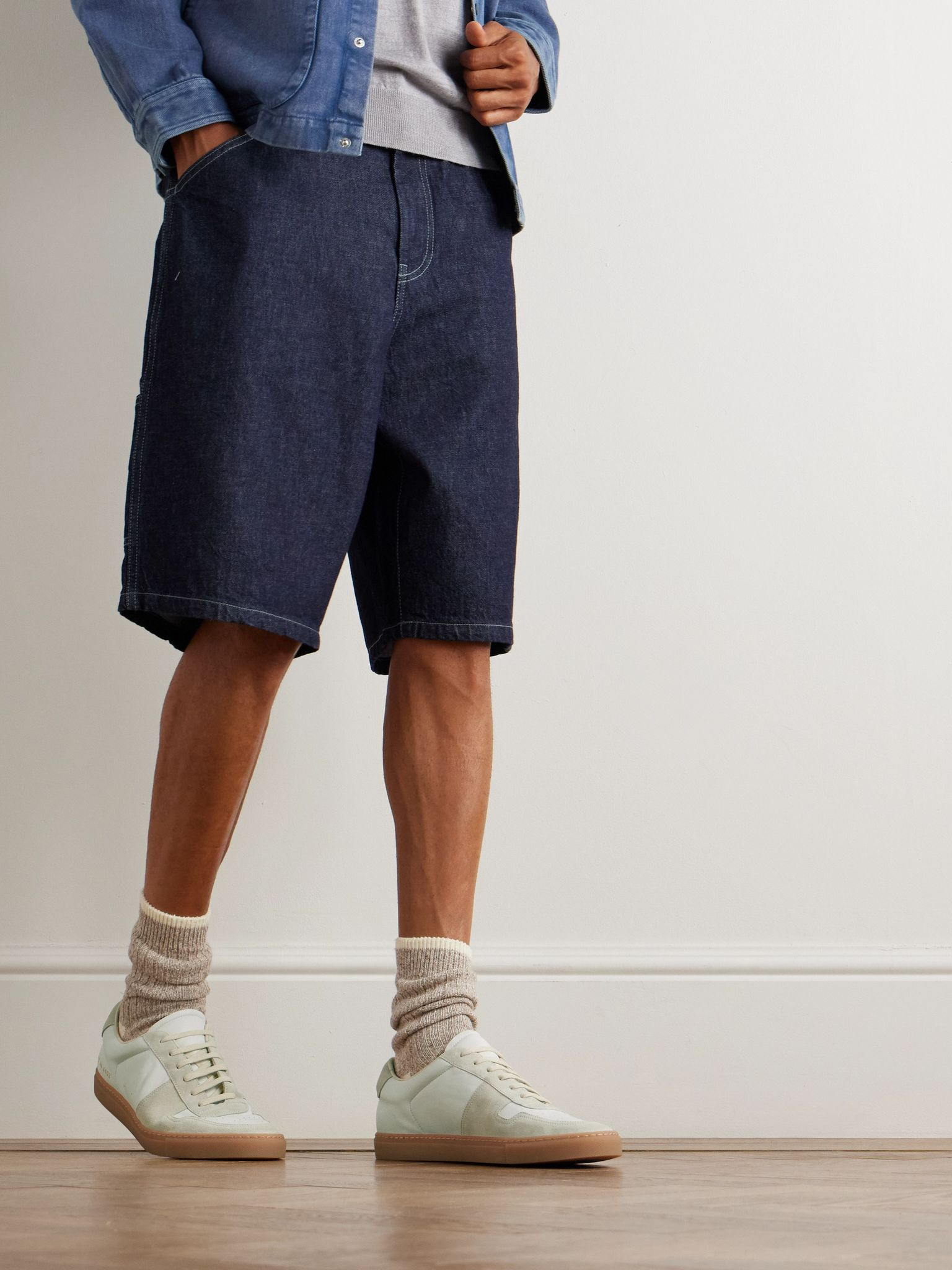 Bball Suede-Trimmed Leather Sneakers White - 2