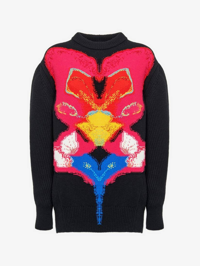 Women's Orchid Intarsia Oversized Jumper in Black/red/yellow - 1