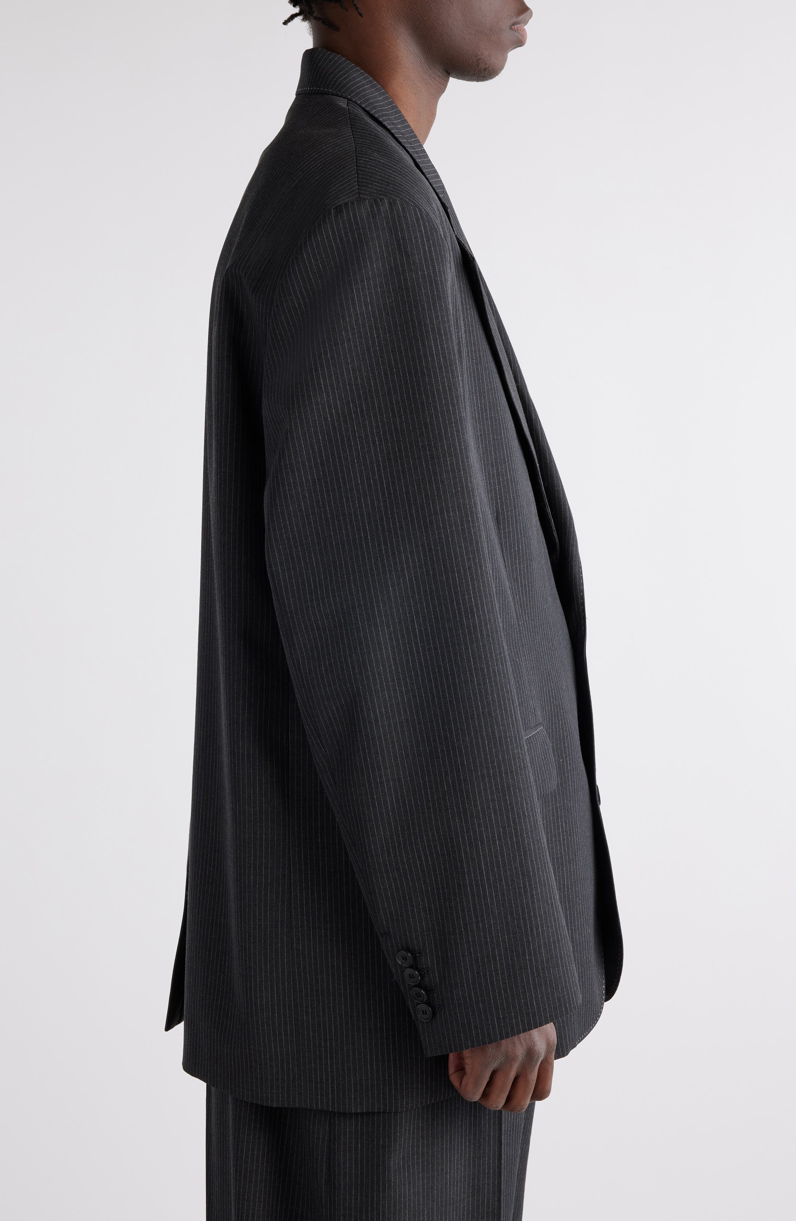 Acne Studios Pinstripe Relaxed Fit Blazer in Anthracite Grey at Nordstrom - 4