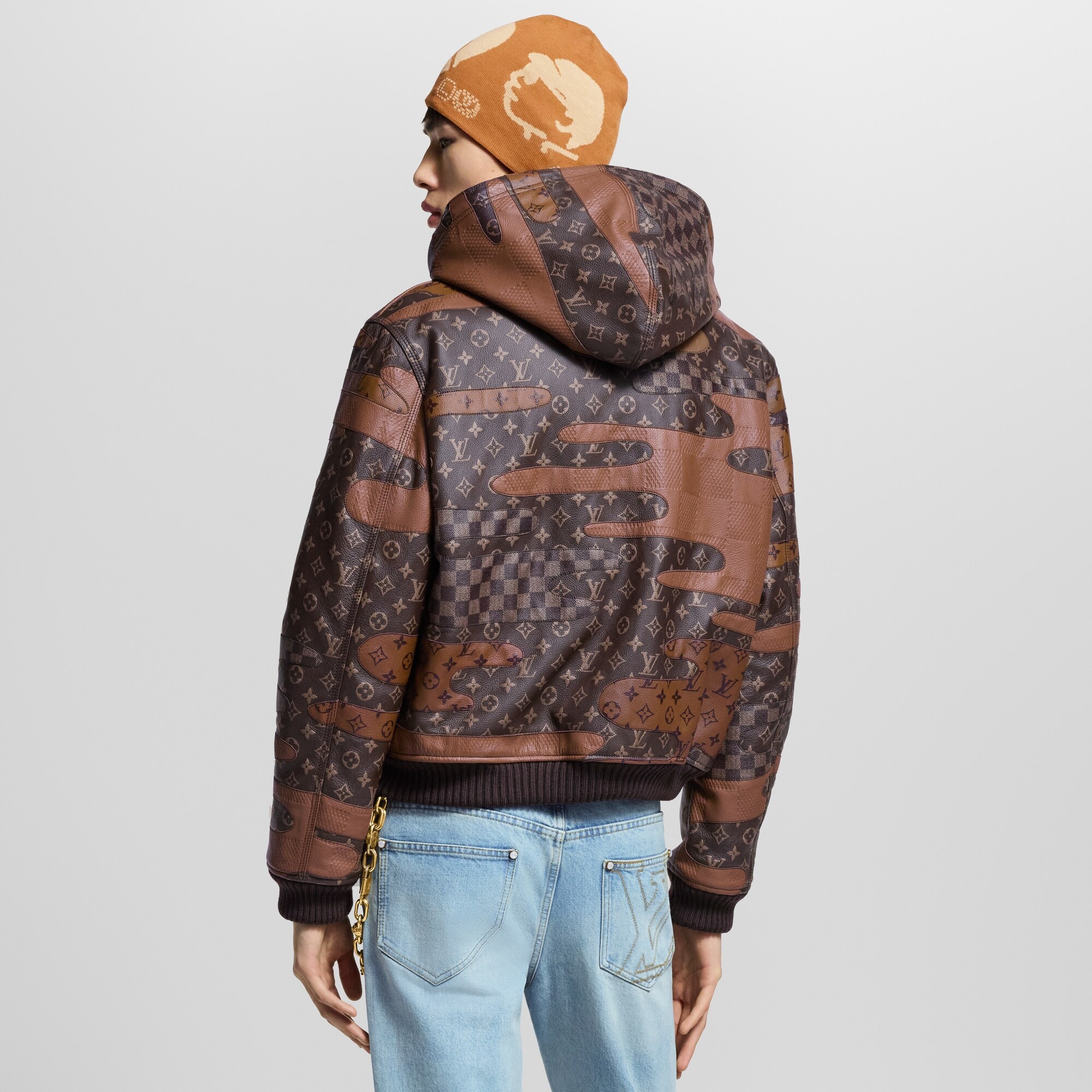 Made To Order Patchwork Leather Zipped Hoodie - 4