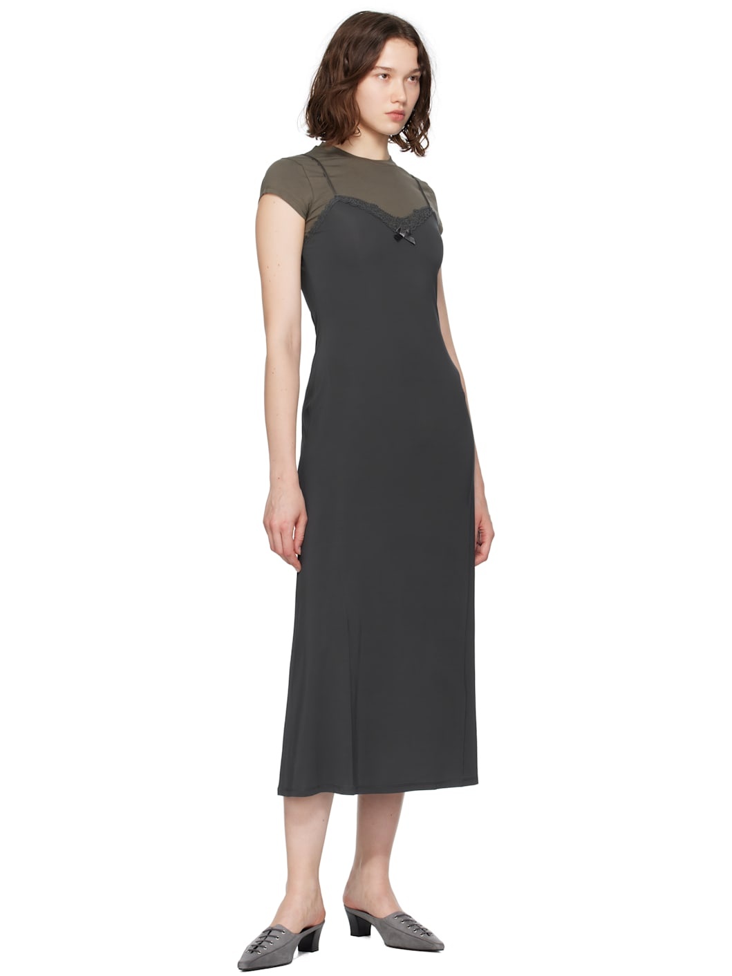 Gray Layered Jersey Midi Dress - 4