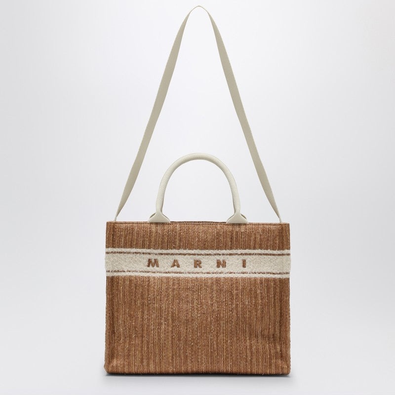 Marni Small Tote Bag Écru In Raffia-Effect Fabric Women - 1