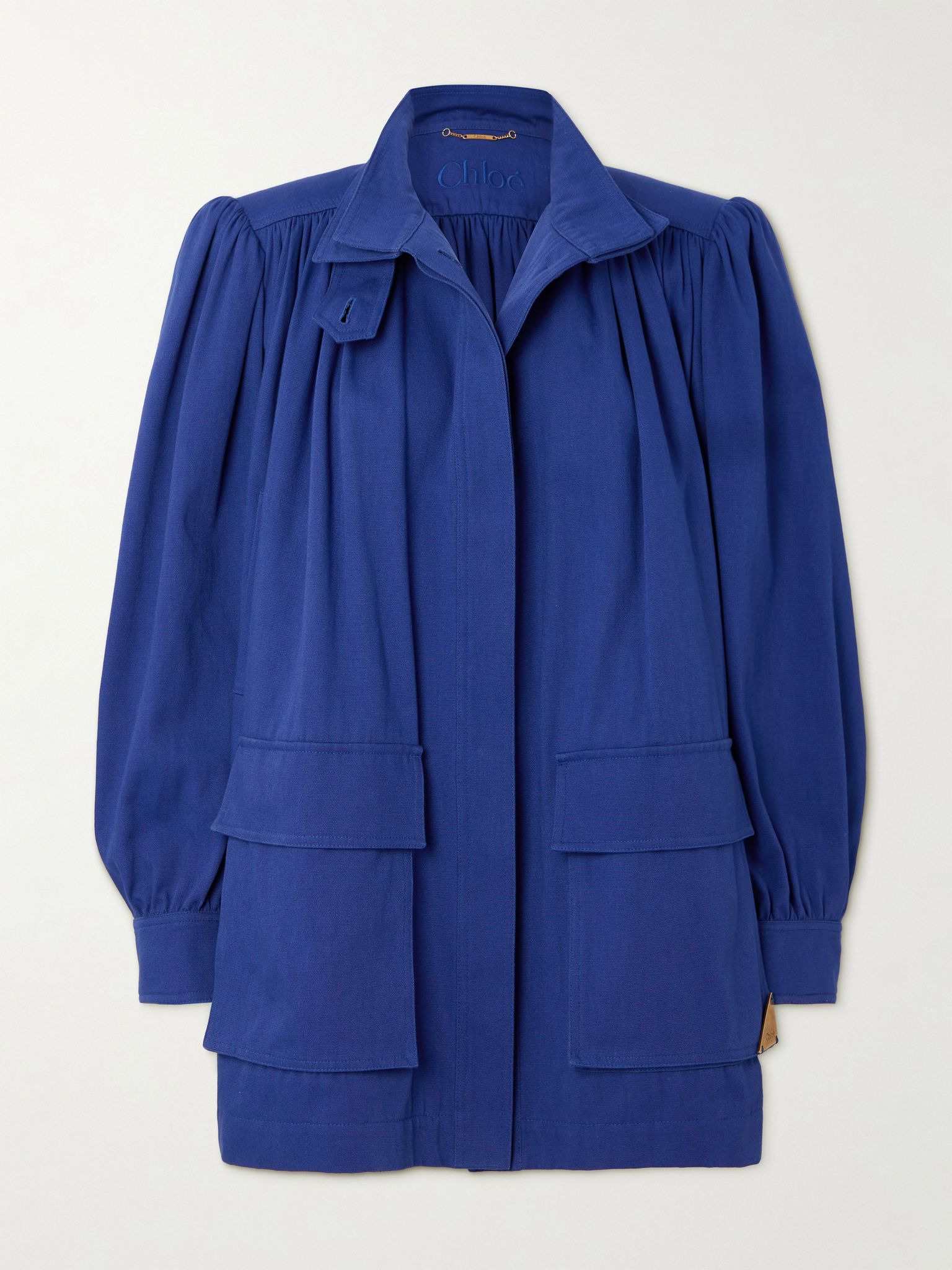Gathered cotton-canvas jacket Blue - 1