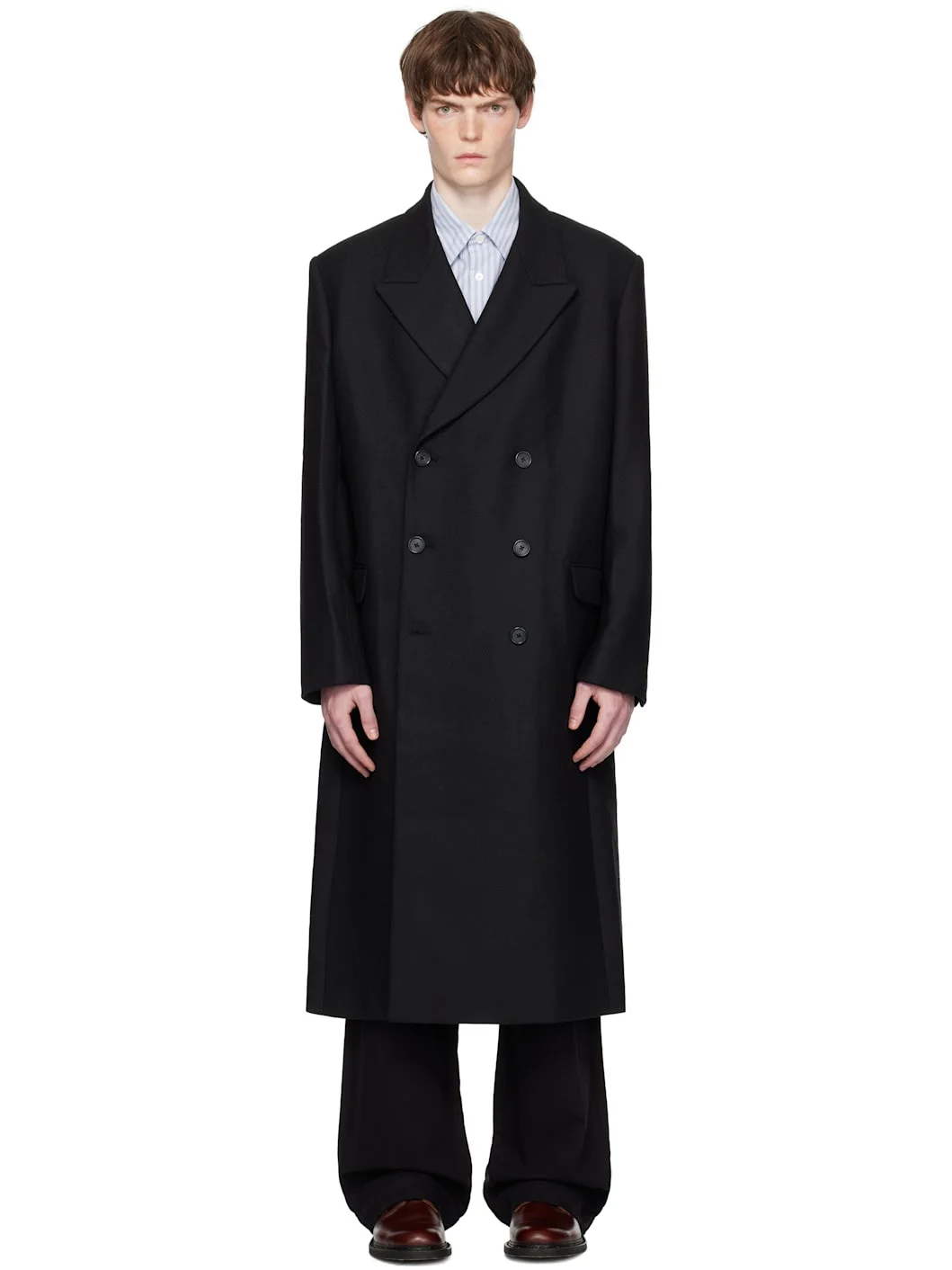 Black Relaxed Double Breasted Coat - 1