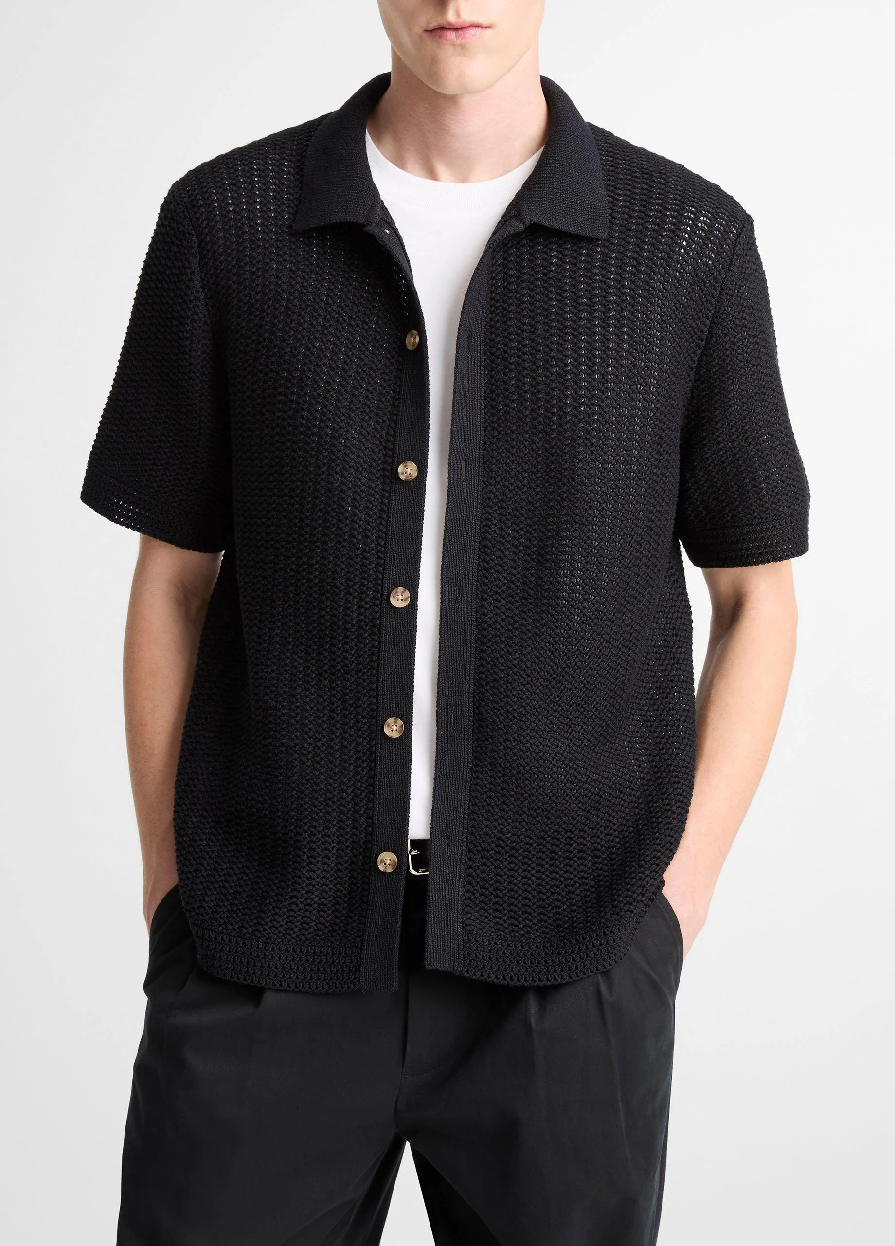 Cotton Crochet Button-Front Shirt - 1