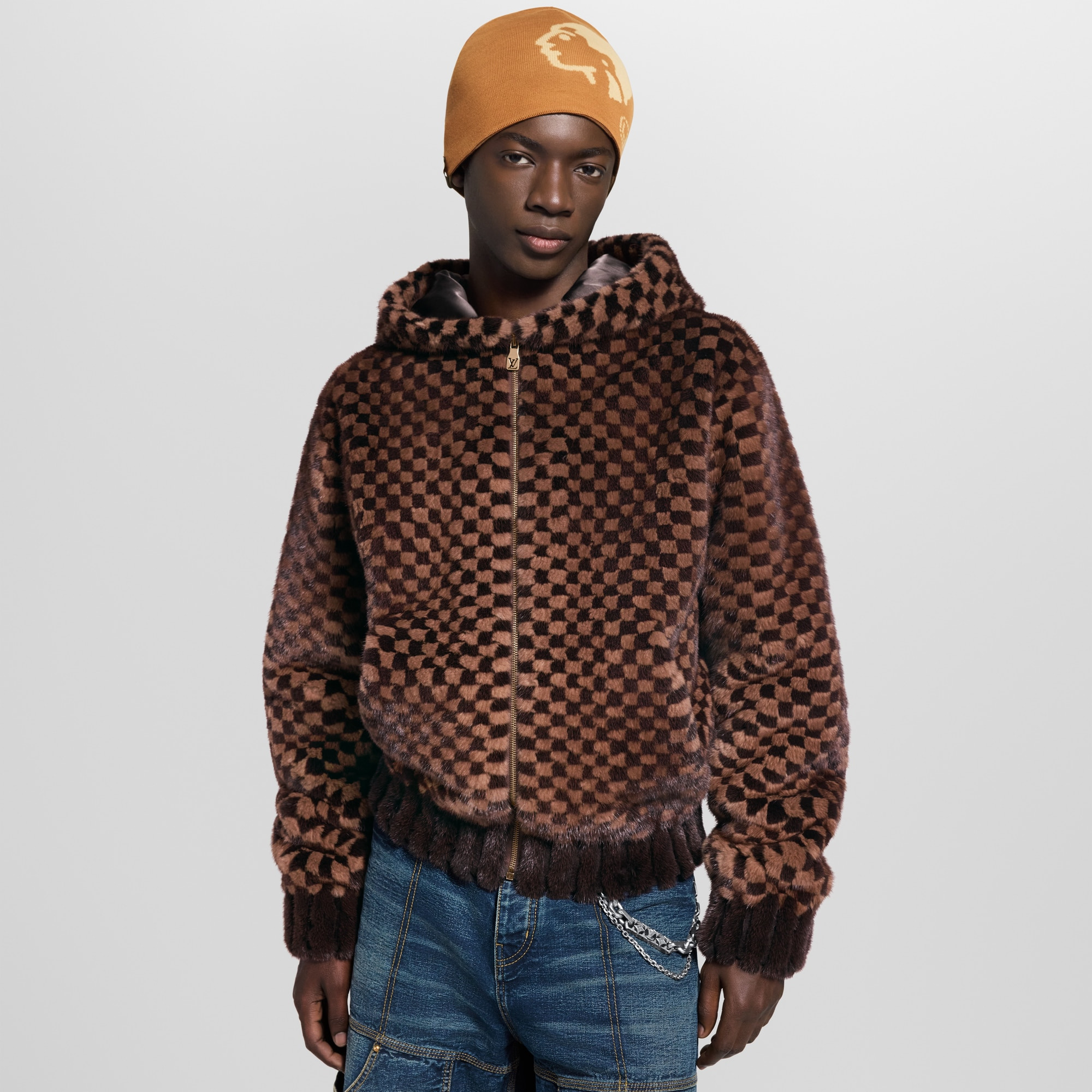 Damier Intarsia Zipped Mink Hoodie - 2