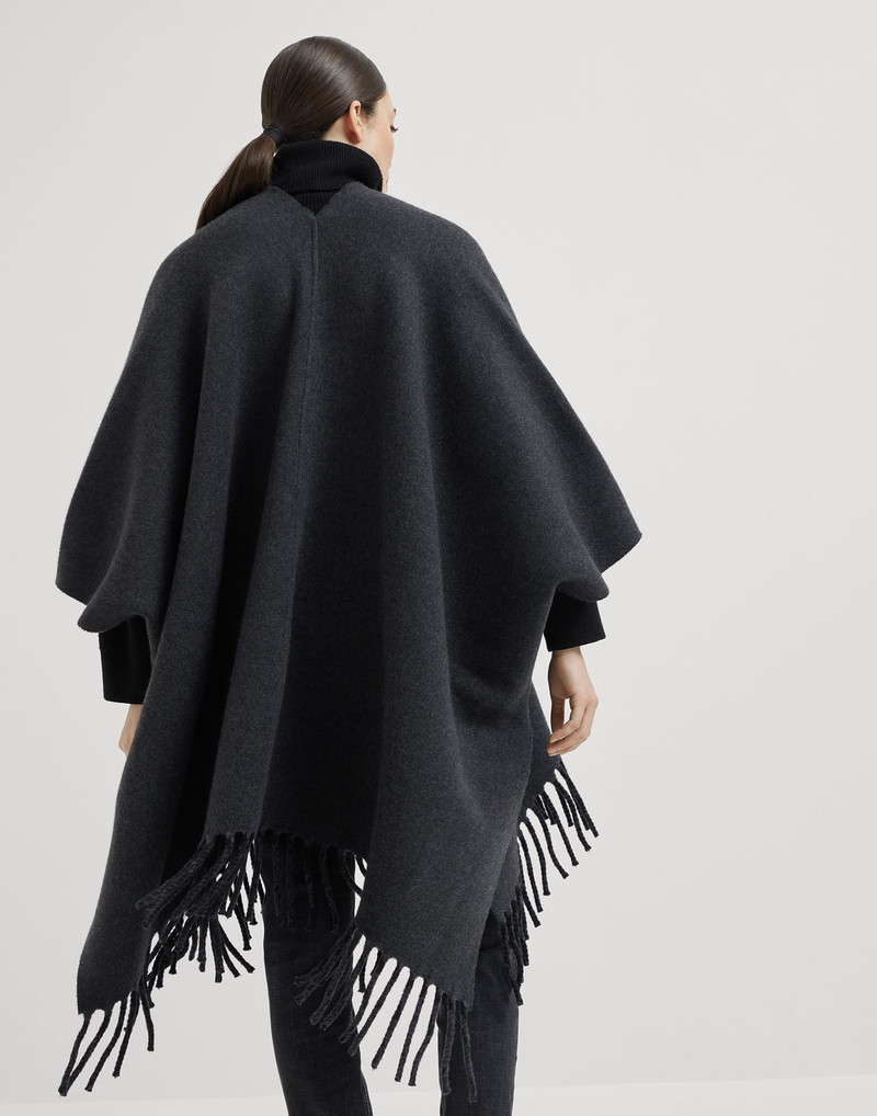Brunello Cucinelli Wool and cashmere reversible double knit poncho outlook