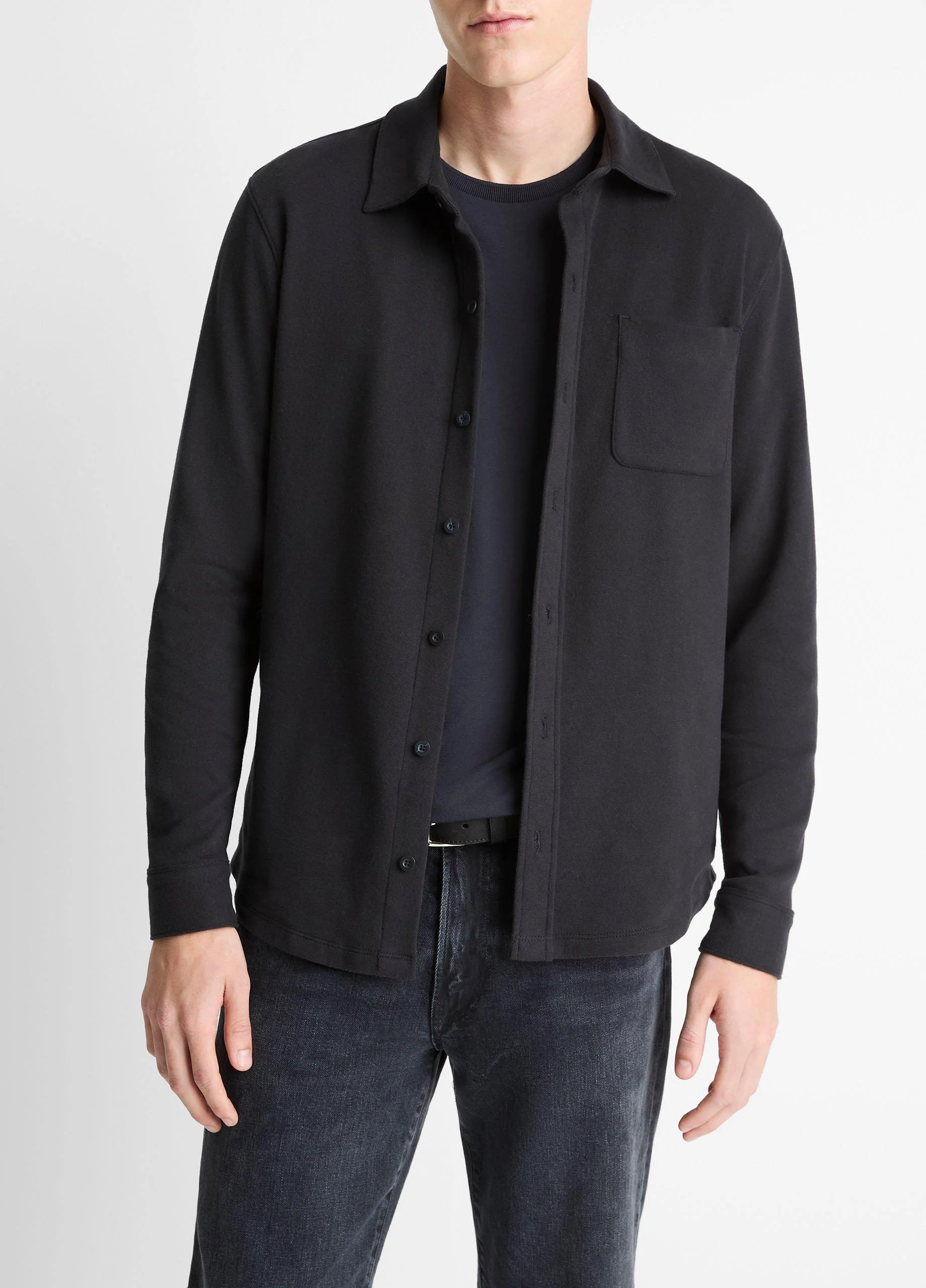 Knit Cotton-Blend Button-Front Shirt - 1