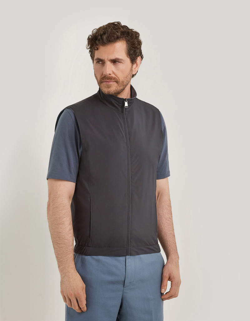 BLUE-SUGAR PAPER REVERSIBLE PUFFER GILET IN LINEN AND SILK BLEND 6