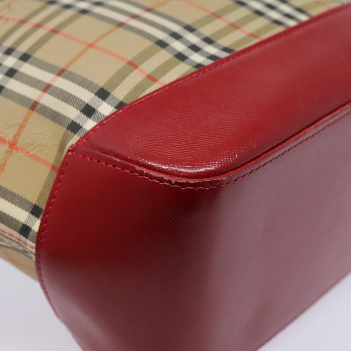 Burberry Nova Check Tote Bag Canvas Leather Beige Gold Red - 15