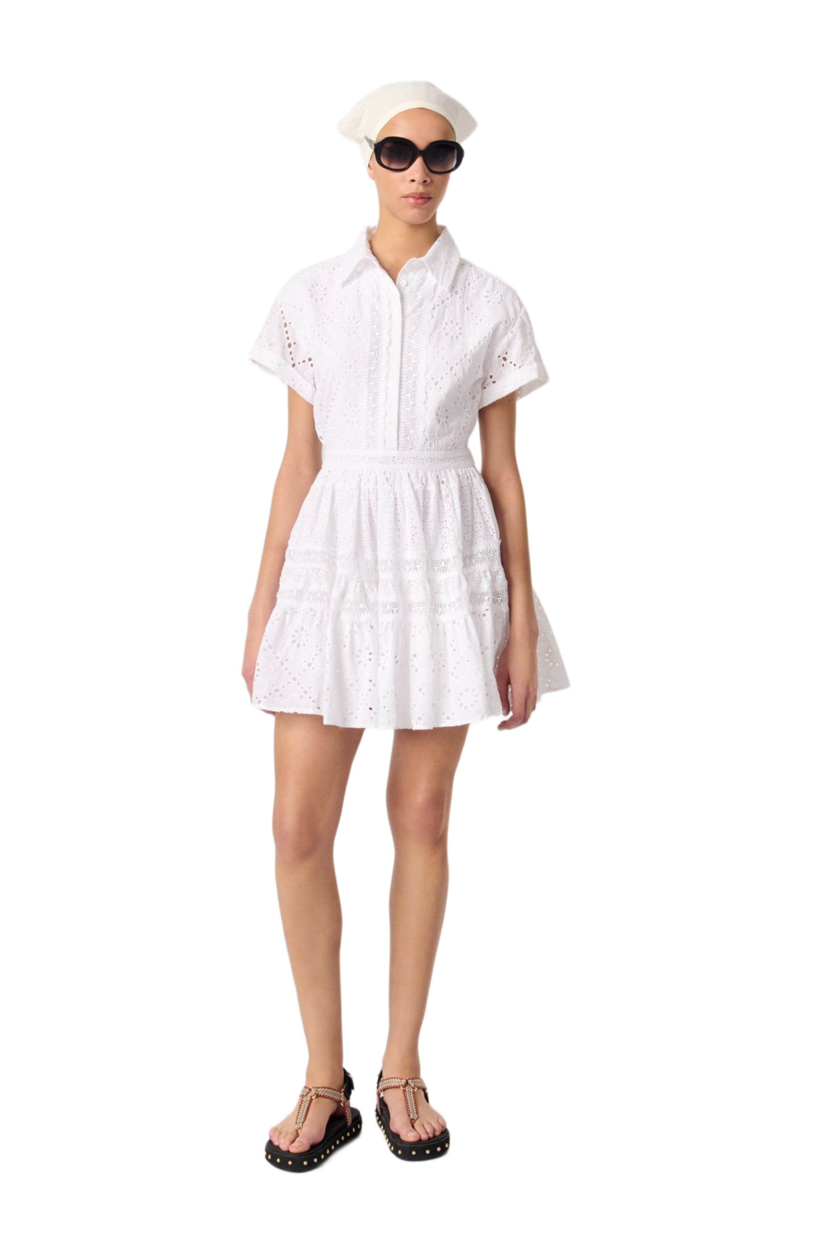 maje Embroidered babydoll dress in White at Nordstrom - 1