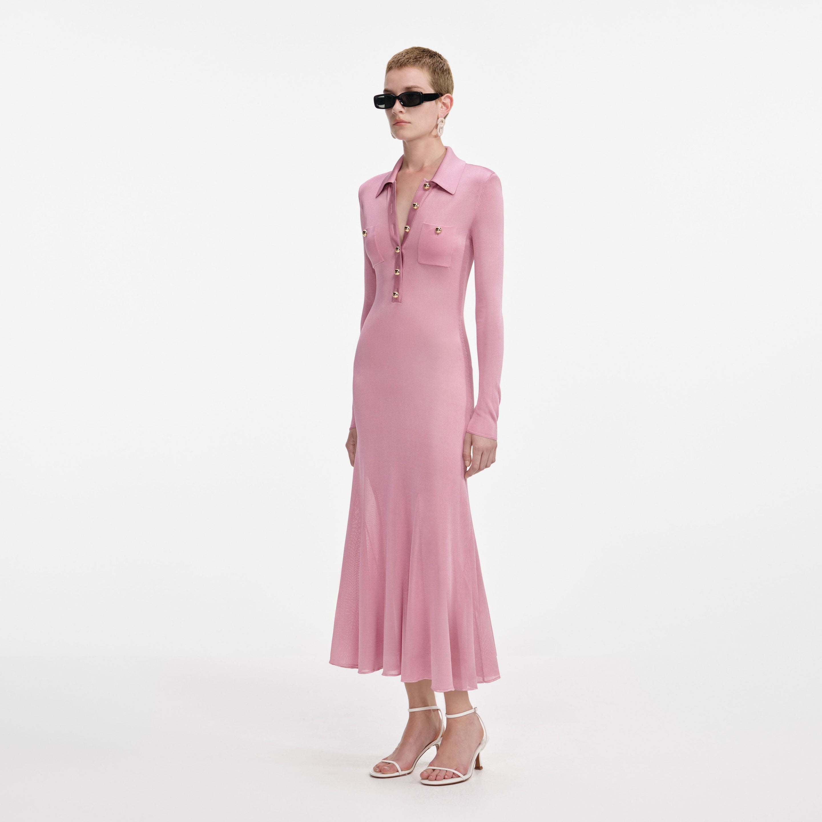 Pink Viscose Knit Midi Dress - 2