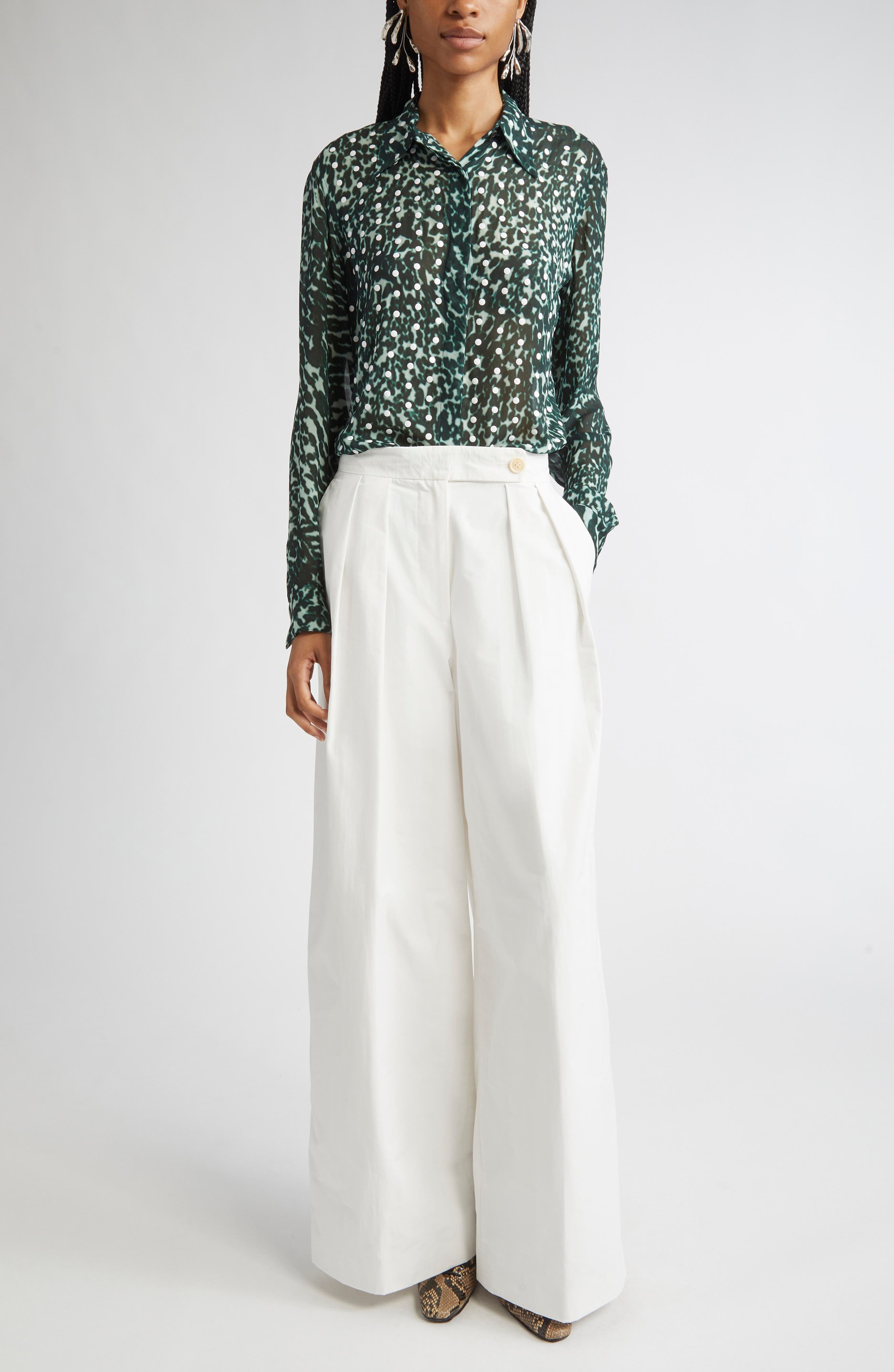 Dries Van Noten Pamplona Pleated Wide Leg Trousers in White at Nordstrom - 2
