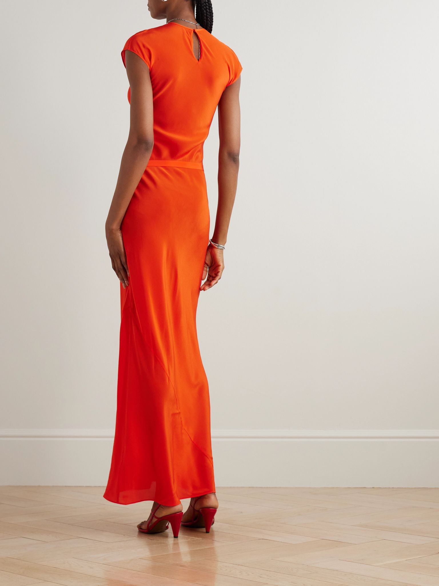 Fresca belted silk crepe de chine maxi dress Orange - 3
