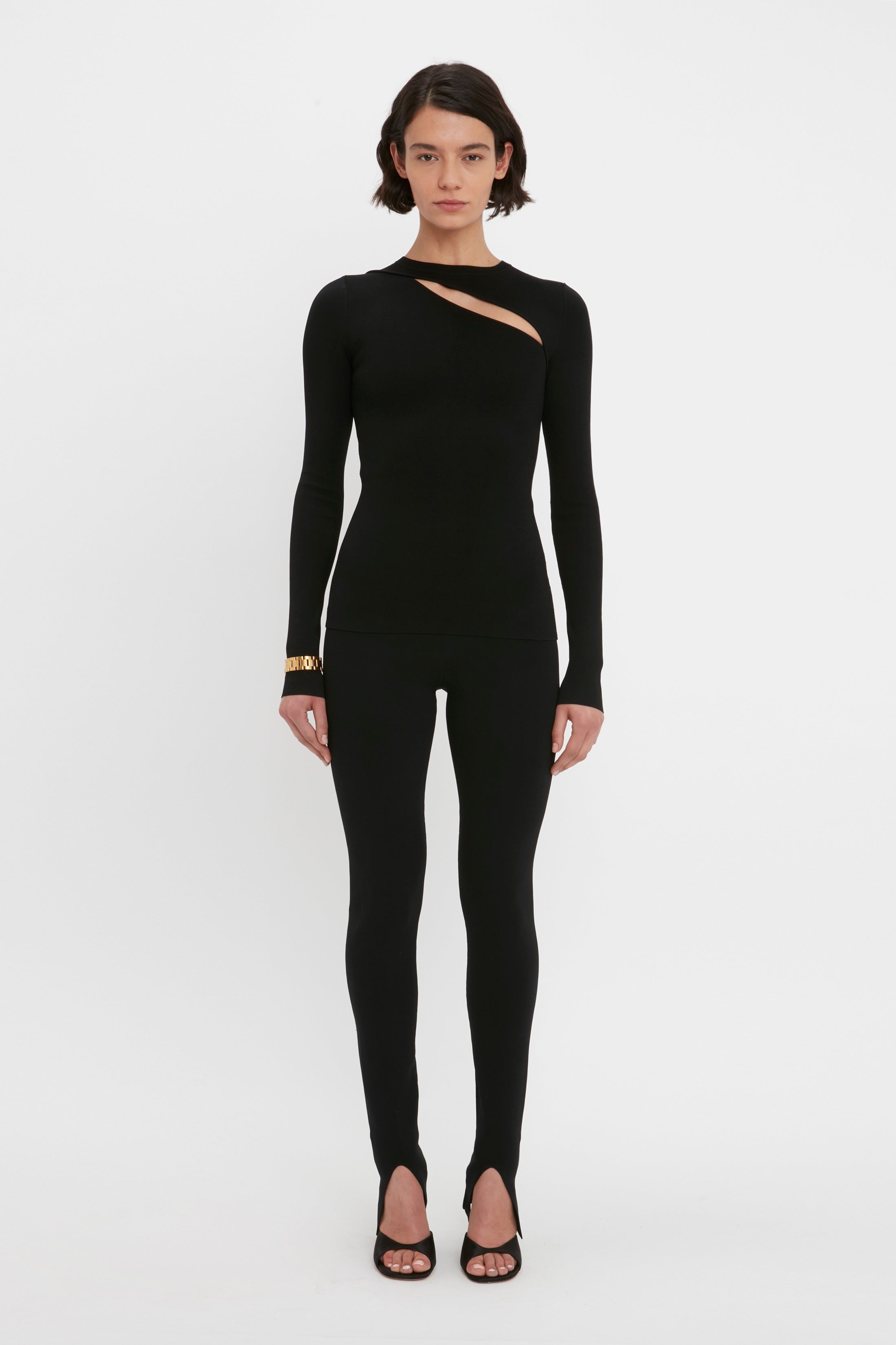 VB Body Front Slash Crew Neck Top In Black - 4