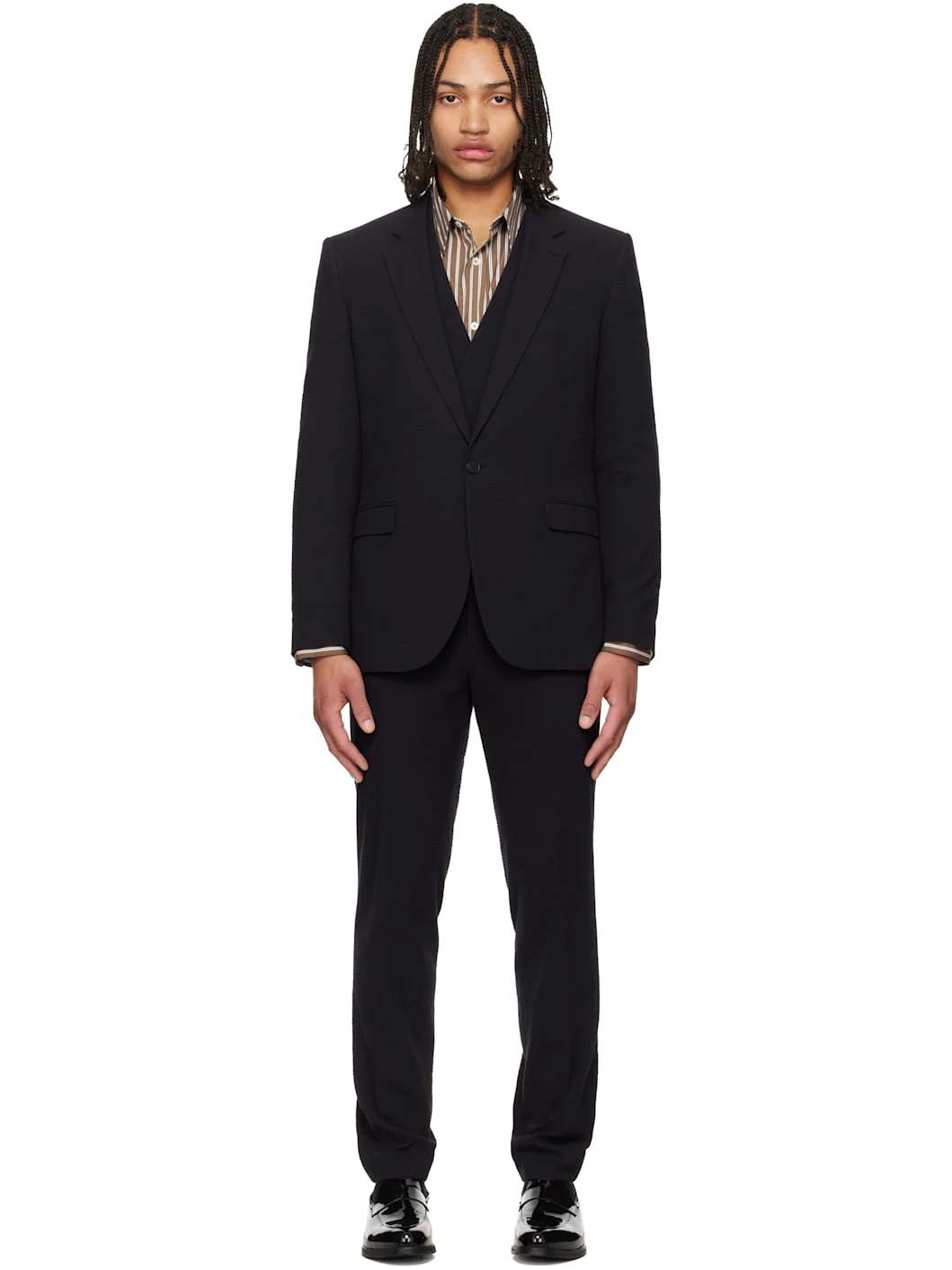 Black Three-Piece Extra-Slim-Fit Stretch-Cotton Seersucker Suit - 1