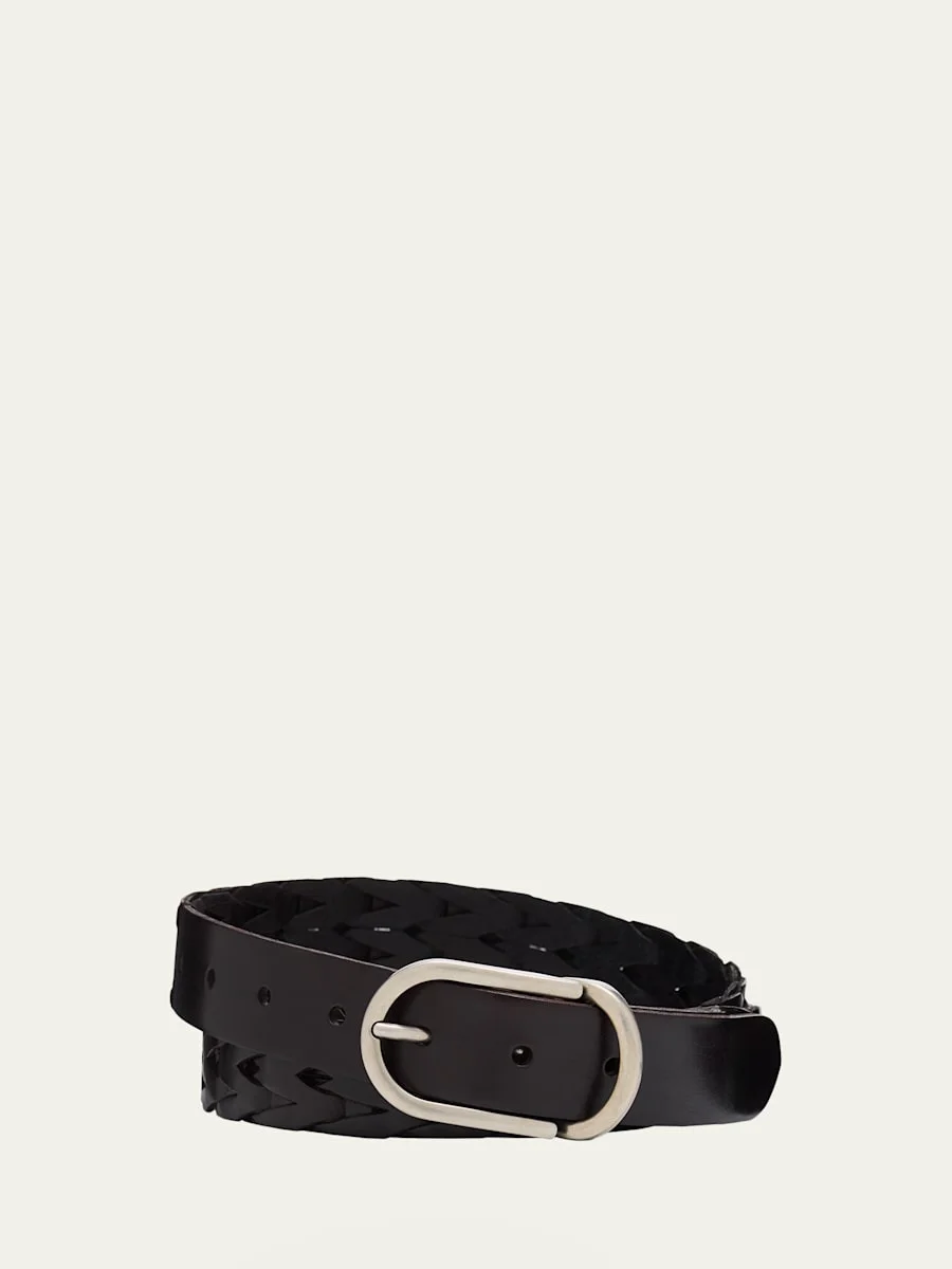 Men's Braided Smooth Calfskin Round-Buckle Belt - 1