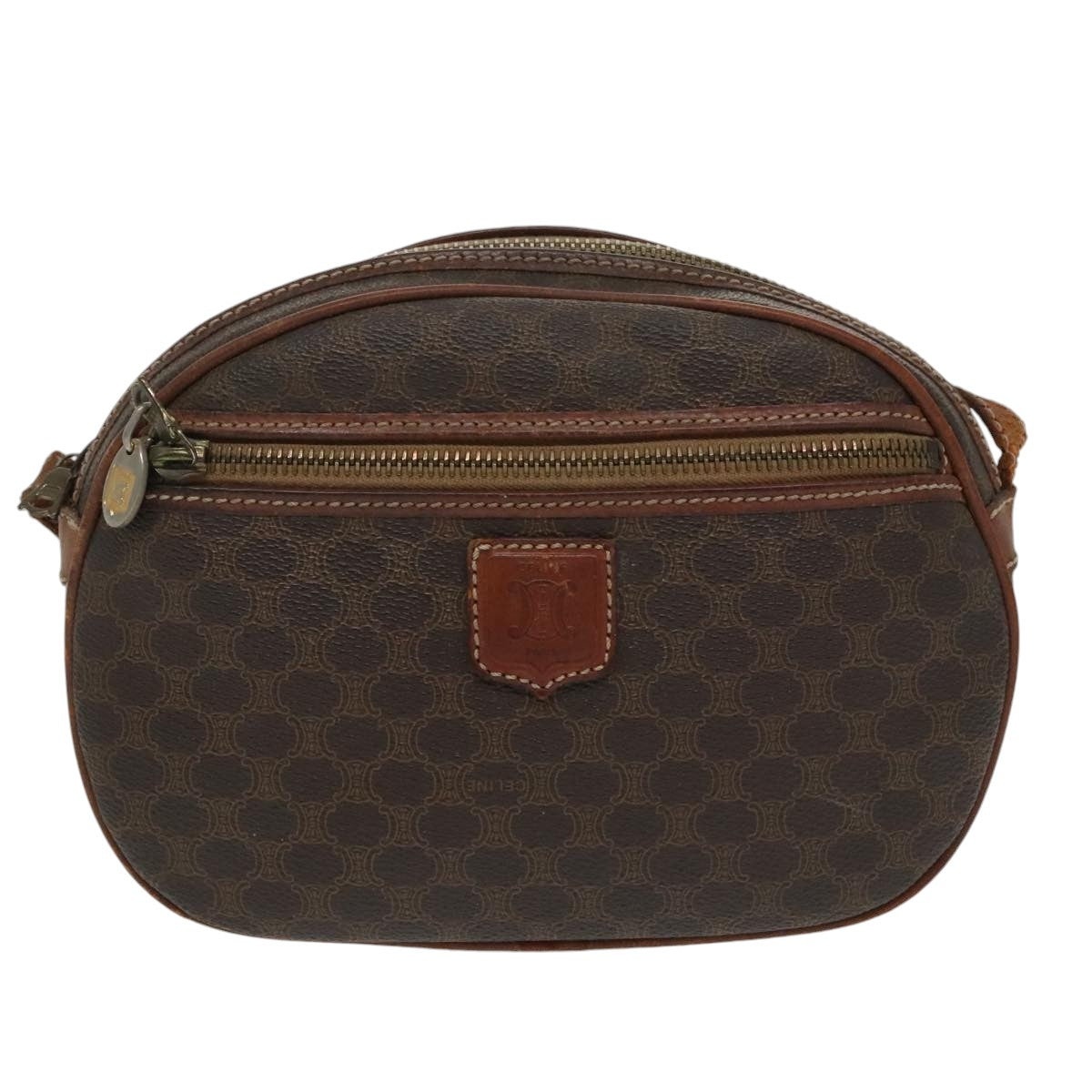 CELINE Macadam Canvas Shoulder Bag Pvc Leather Brown Gold - 2