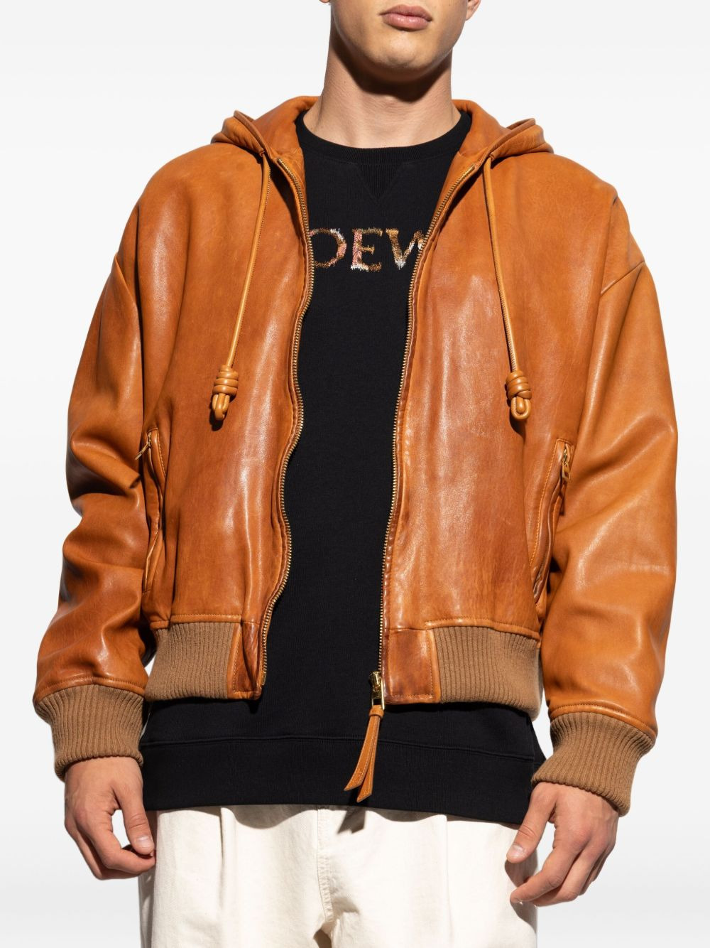 hooded leather jacket - 3