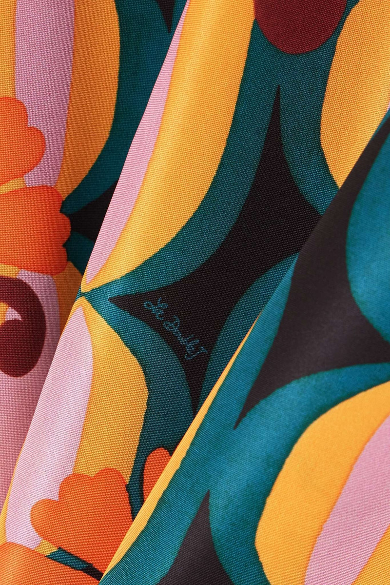 La Scala asymmetric feather-trimmed printed crepe top 4