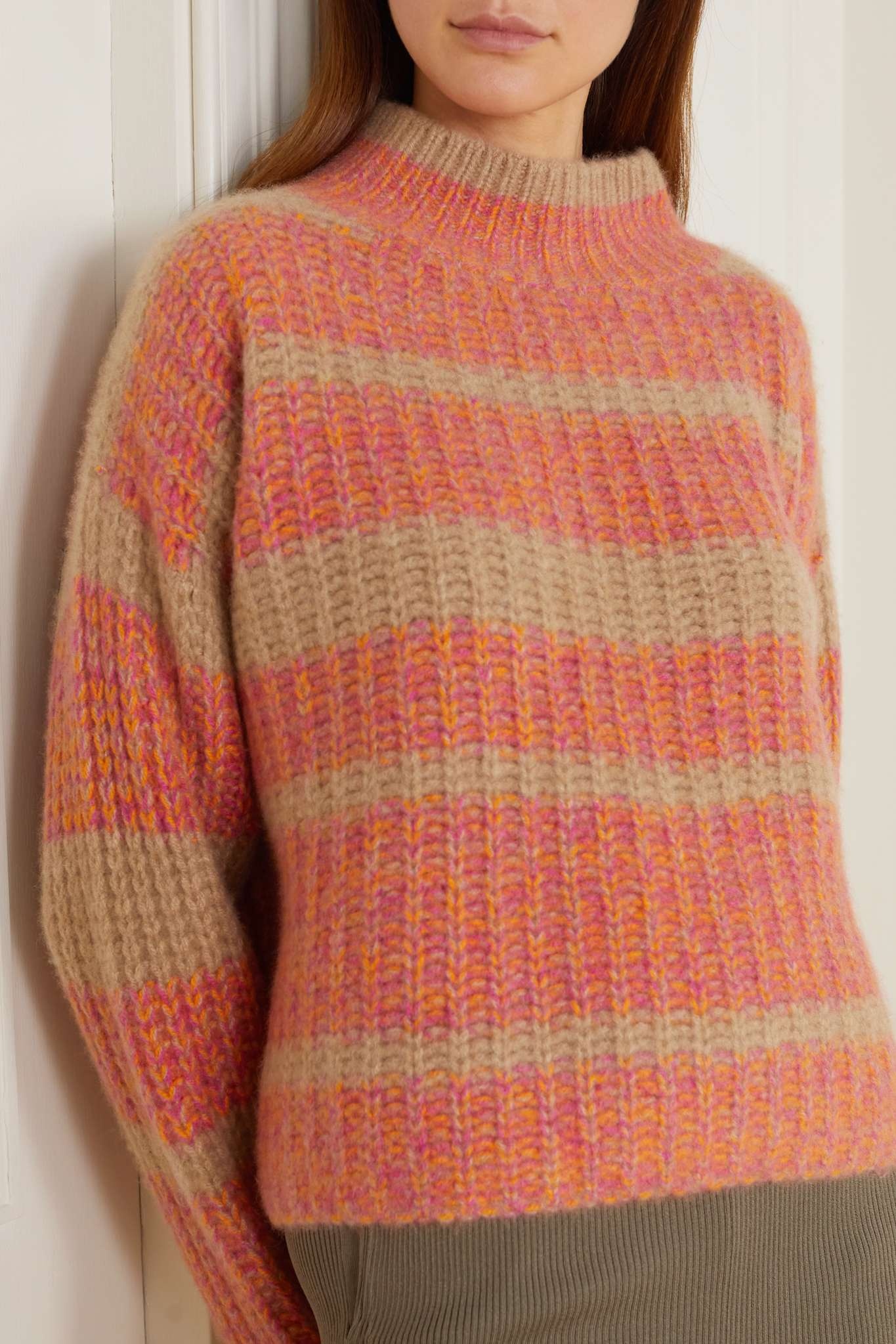 Striped ribbed cashmere turtleneck sweater - 3