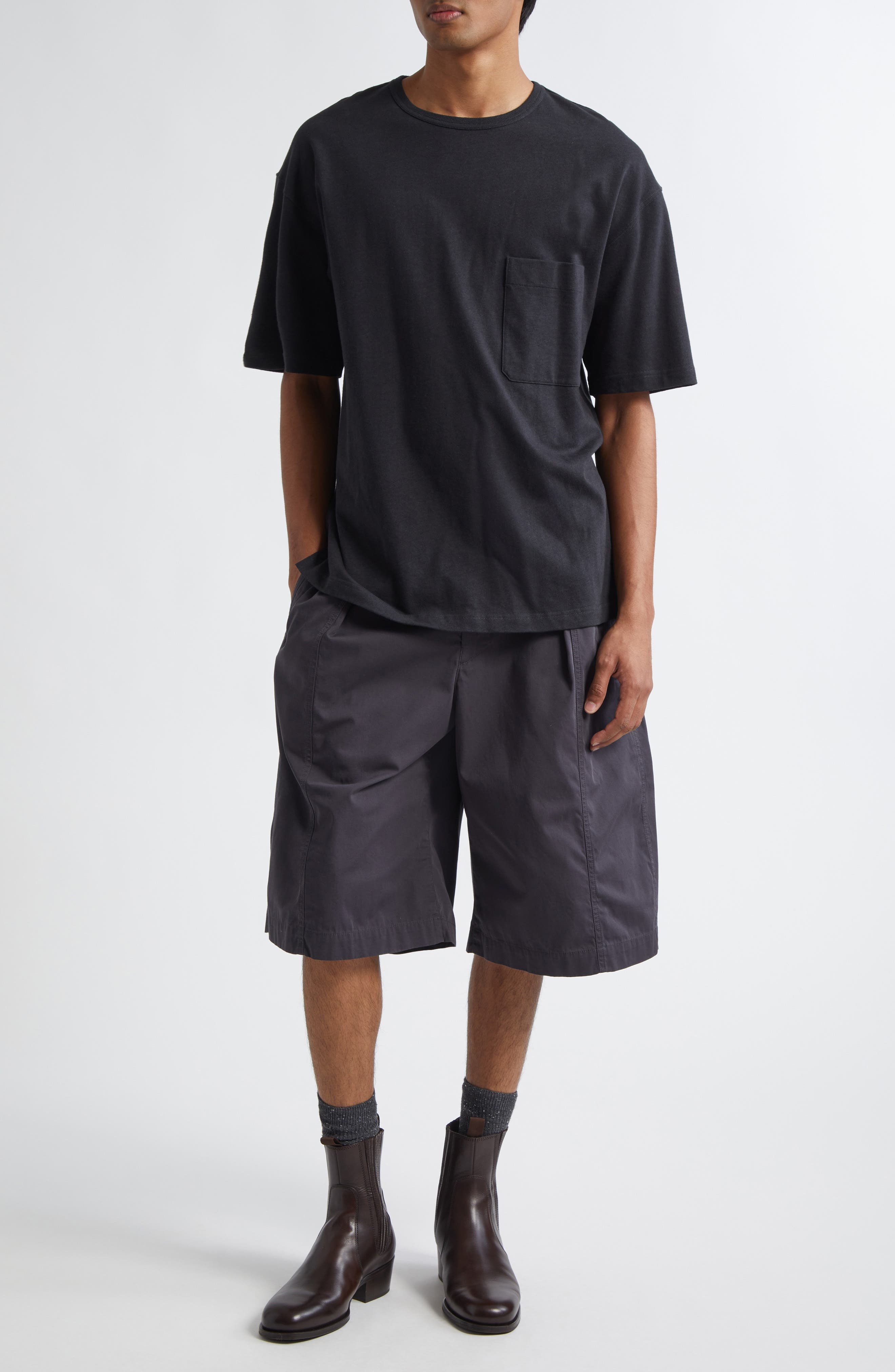 Lemaire Maxi Pleated Bermuda Shorts in Charcoal at Nordstrom - 7