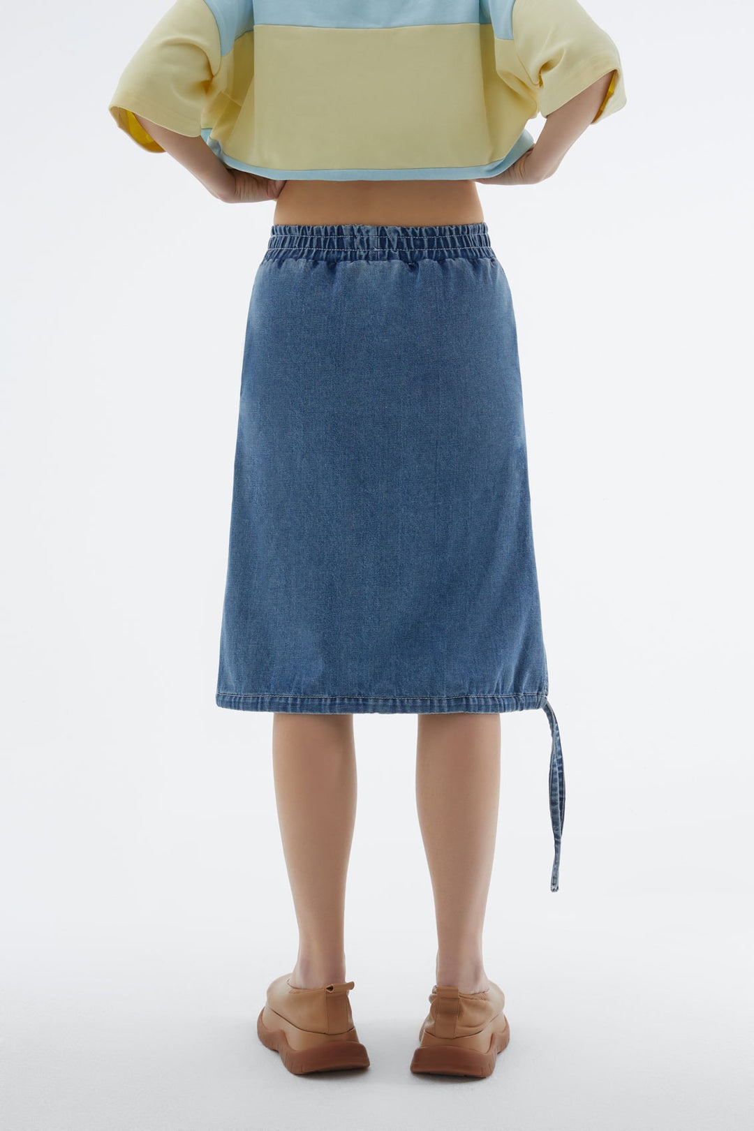 WASHED DENIM ELASTIC SKIRT - 4