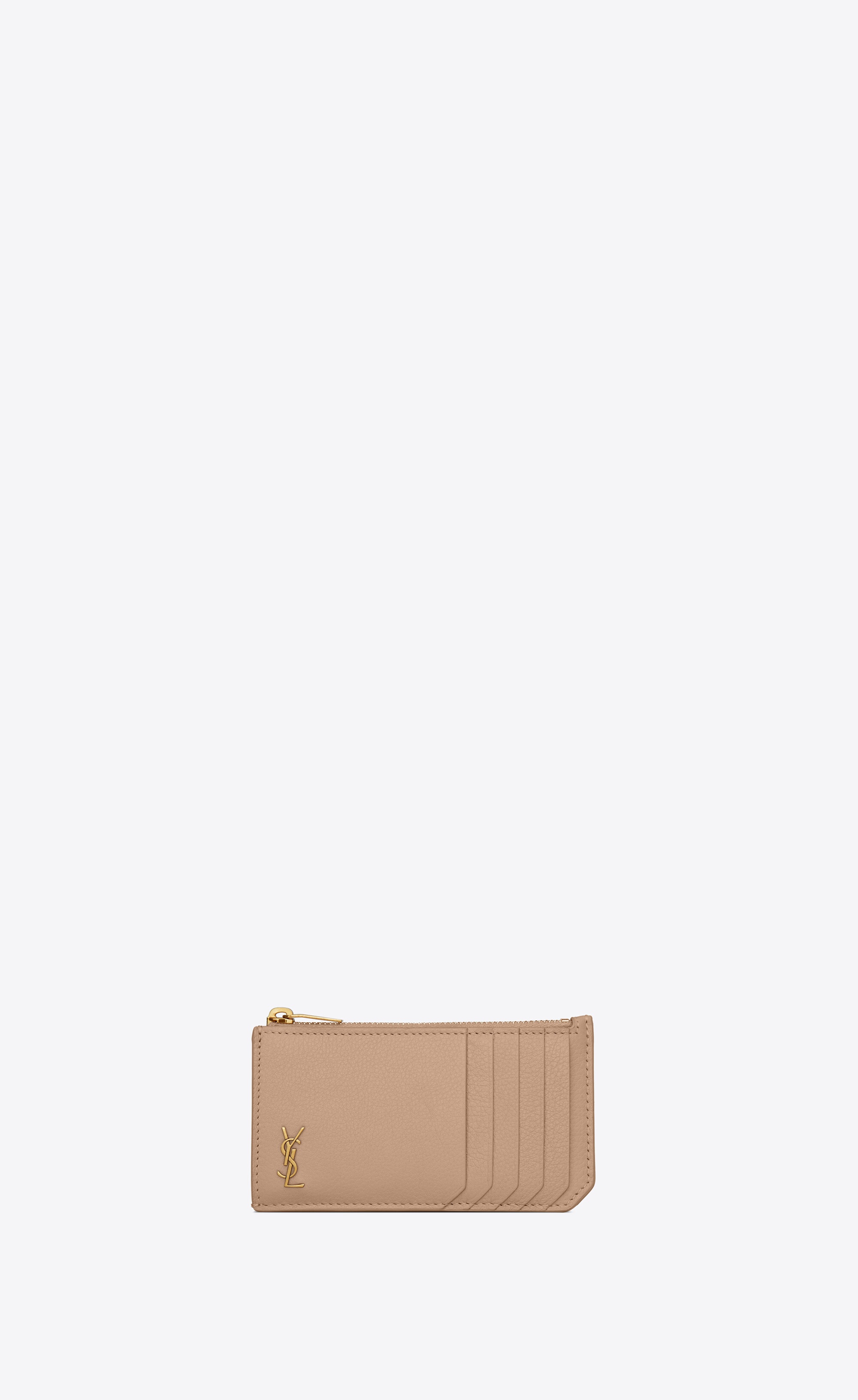 monogram fragments zipped card case in grained leather - 1