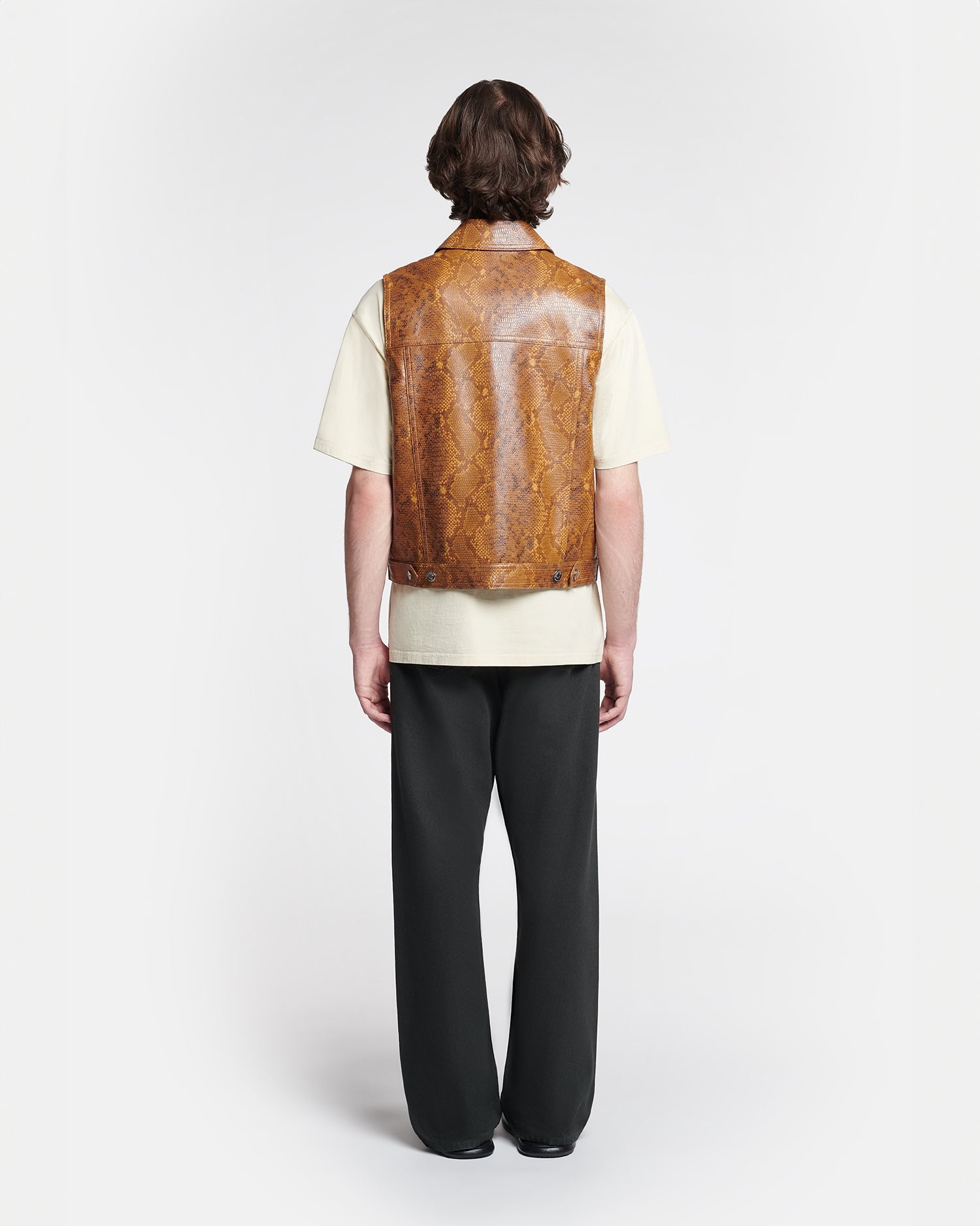Faux Snake-Embossed Leather Vest - 5
