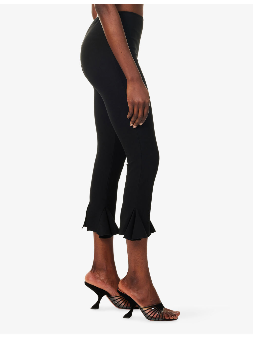 Ruffled-Cuffs Crop-Leg Stretch-Woven Trousers - 3