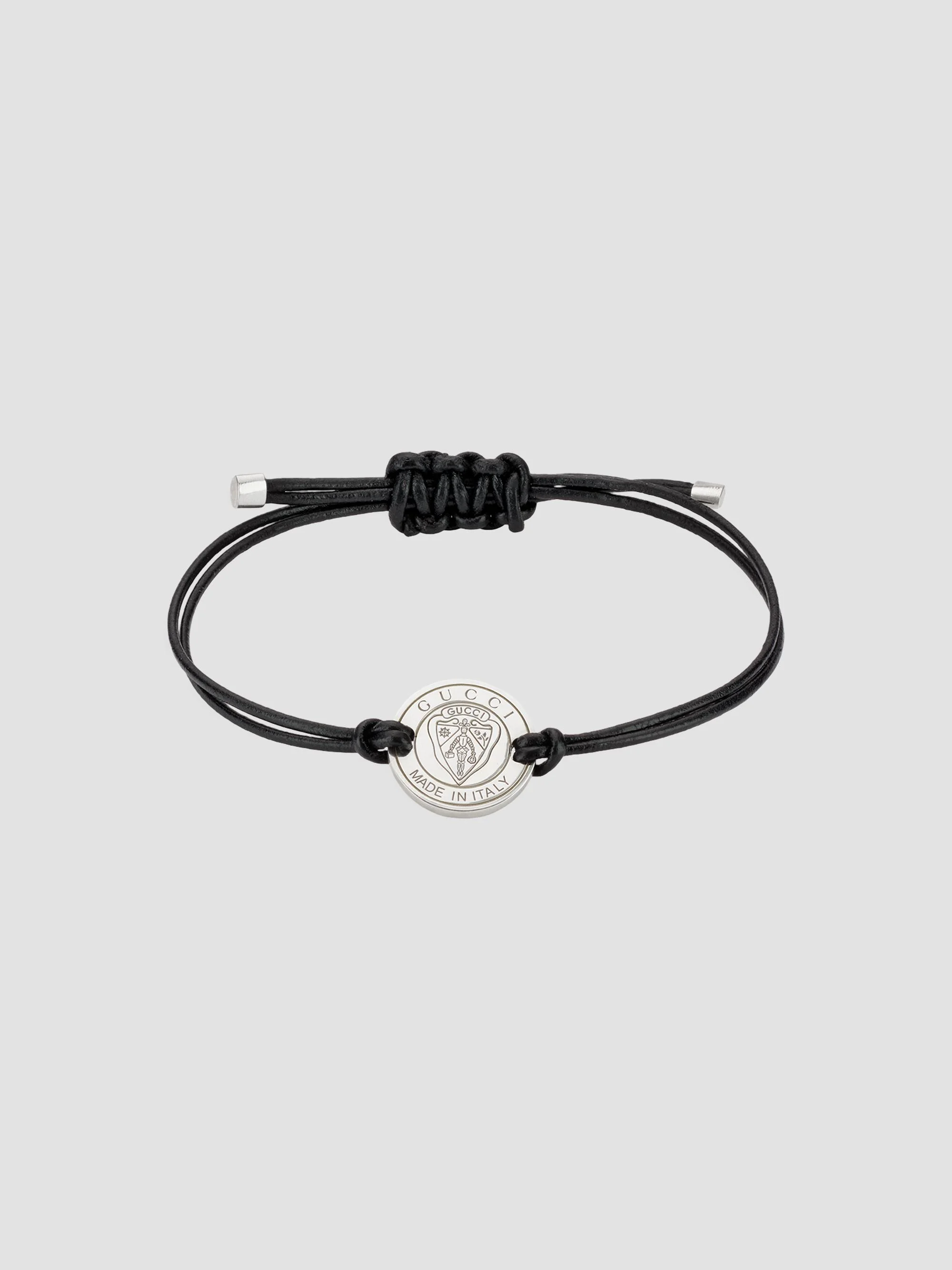 Women's Leather & Sterling Silver Crest Charm Bracelet - Black Silver - 1