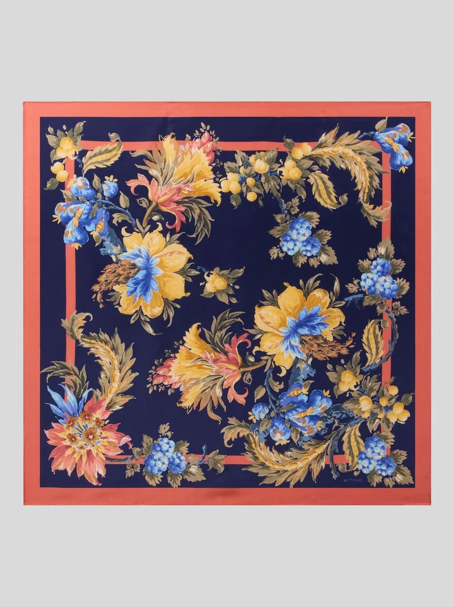 SILK TWILL SCARF WITH FLORAL MOTIF - 1