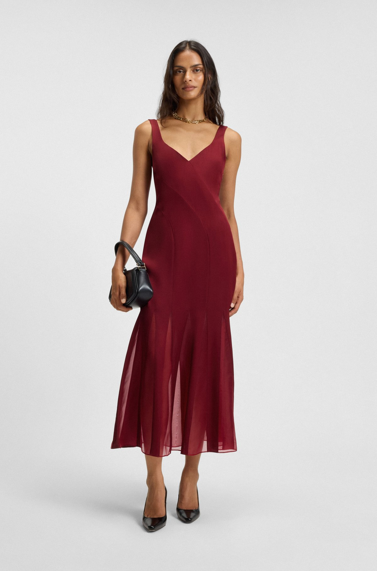 SATIN SLIP DRESS WITH SILK-ORGANZA INSERTS - 2