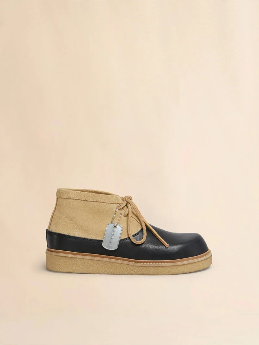 BLACK AND BEIGE LEATHER DESERT BOOT WITH PARA RUBBER SOLE - 1